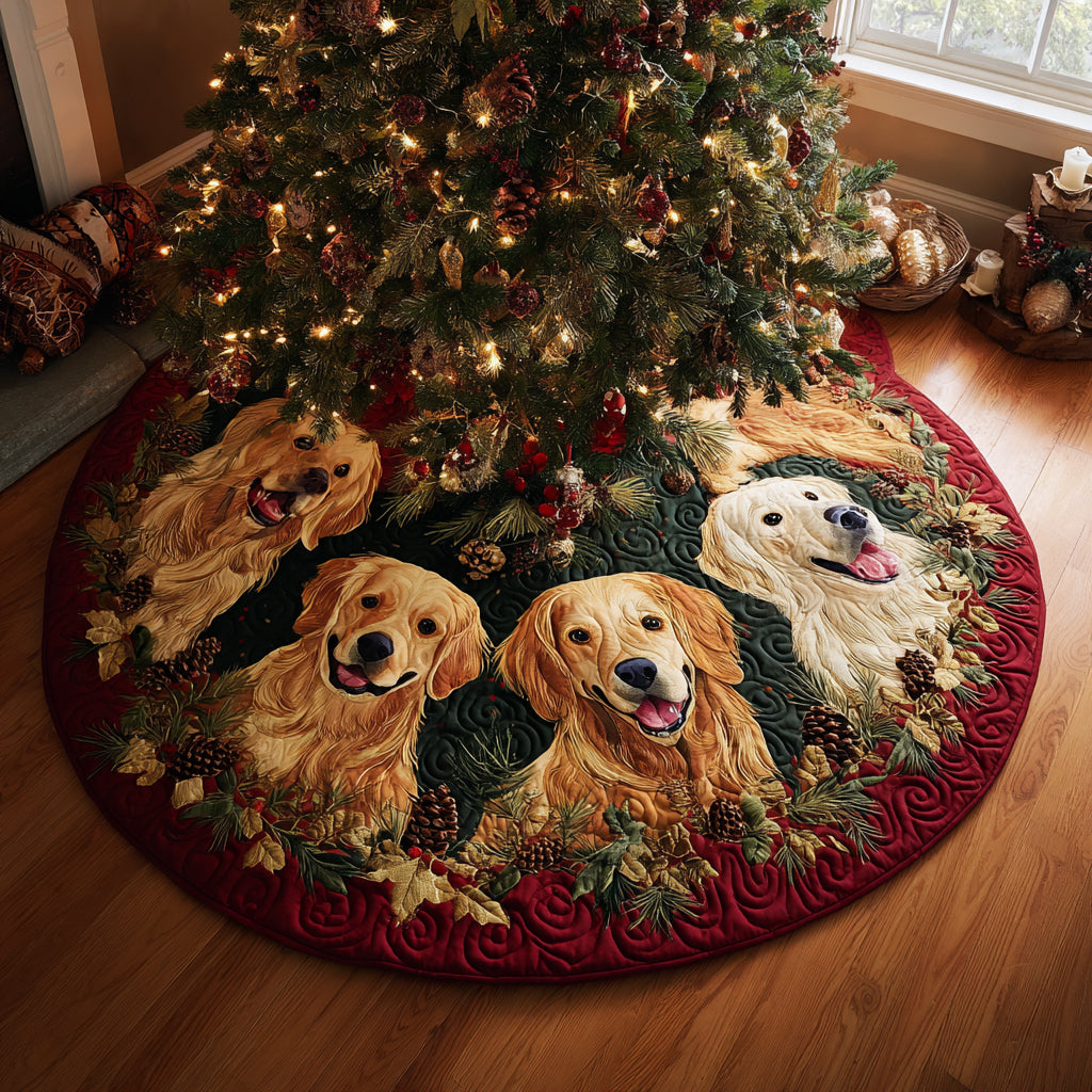 Jolly Golden Retriever Quilted Christmas Tree Skirt Holiday Decorations Golden Retriever Christmas Gifts
