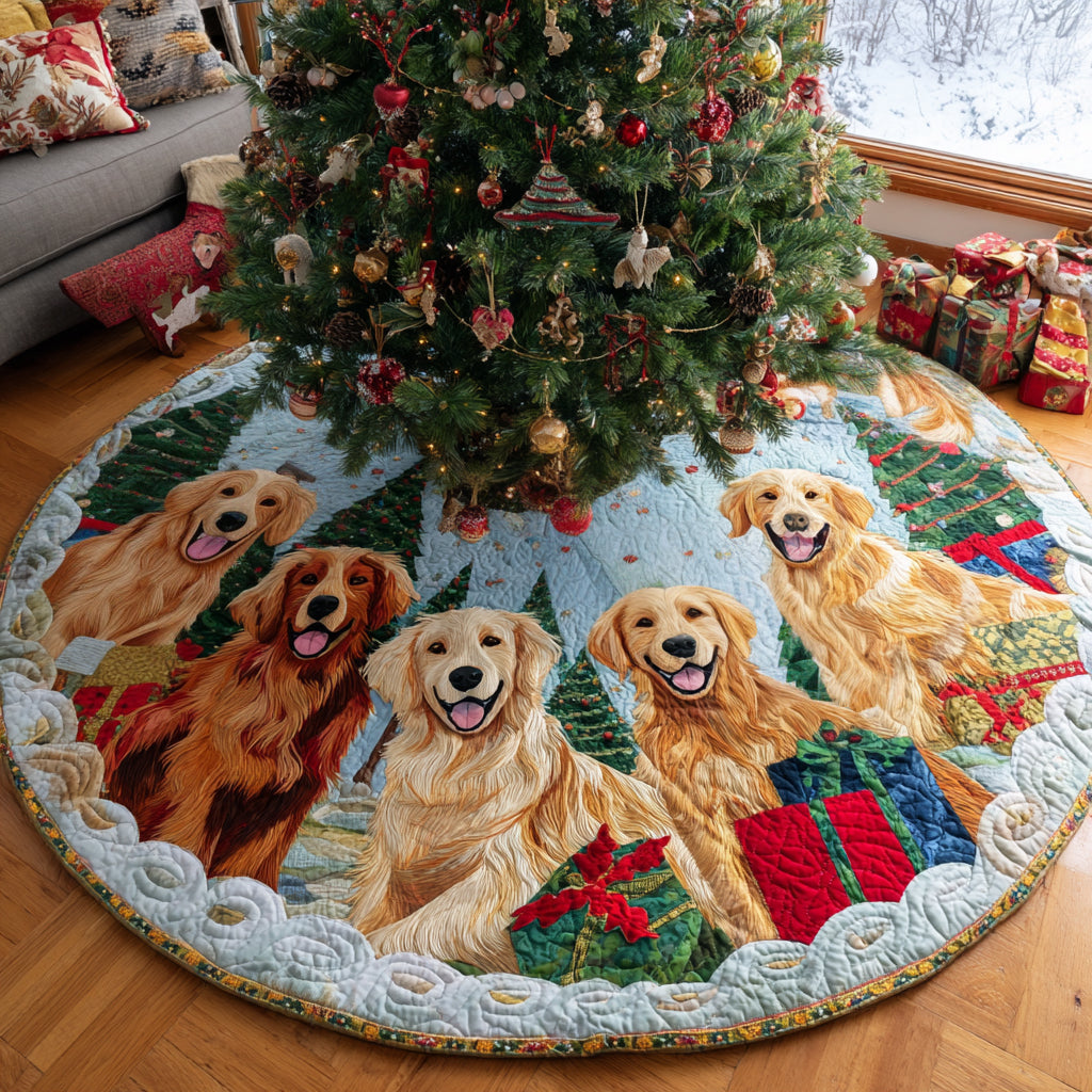 Jolly Golden Retriever Quilted Christmas Tree Skirt Xmas Tree Decor Gifts For Someone Who Loves Golden Retrievers