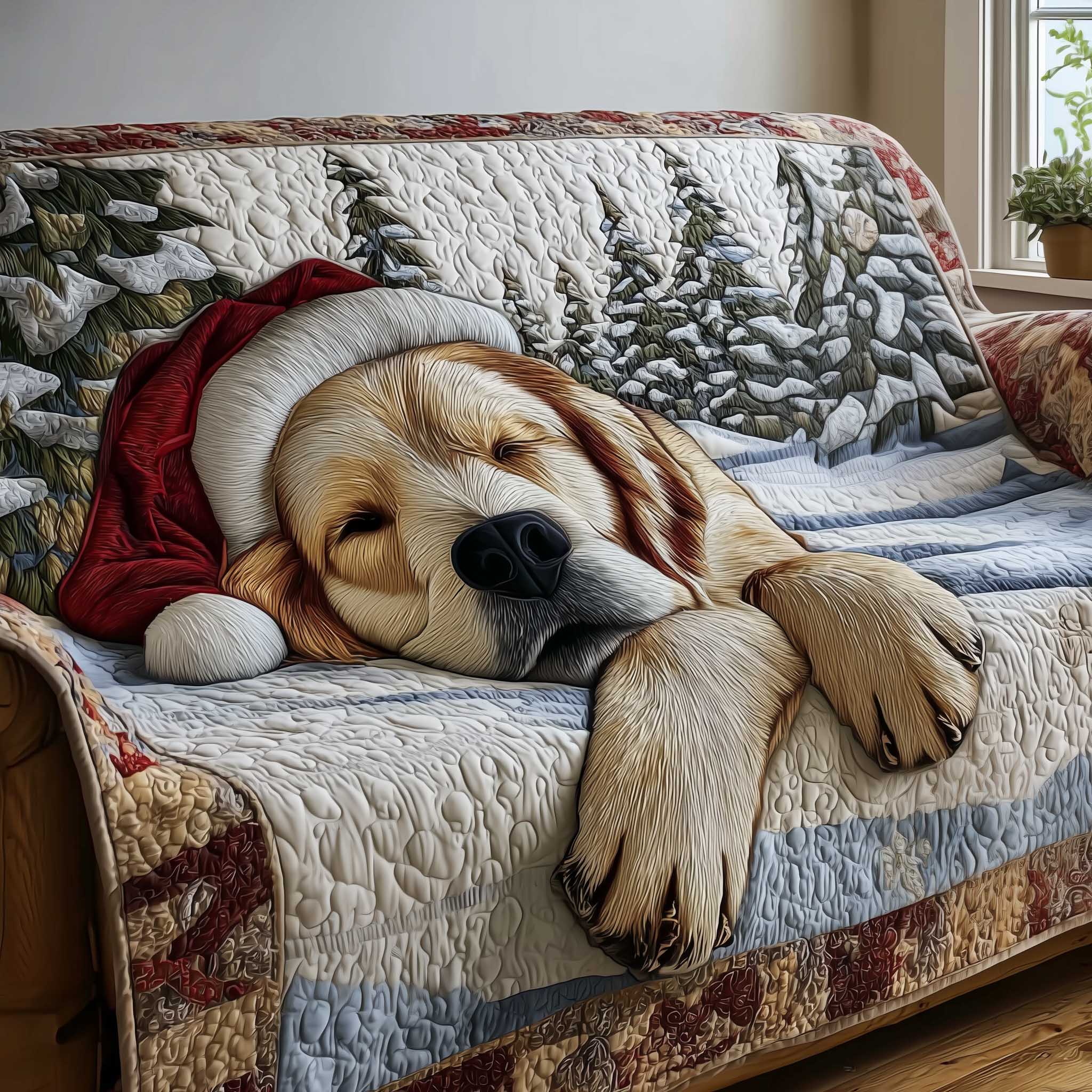 Jolly Golden Retriever Quilted Sofa Cover Smiling Golden Dog Design Unique Present For Smart Dog