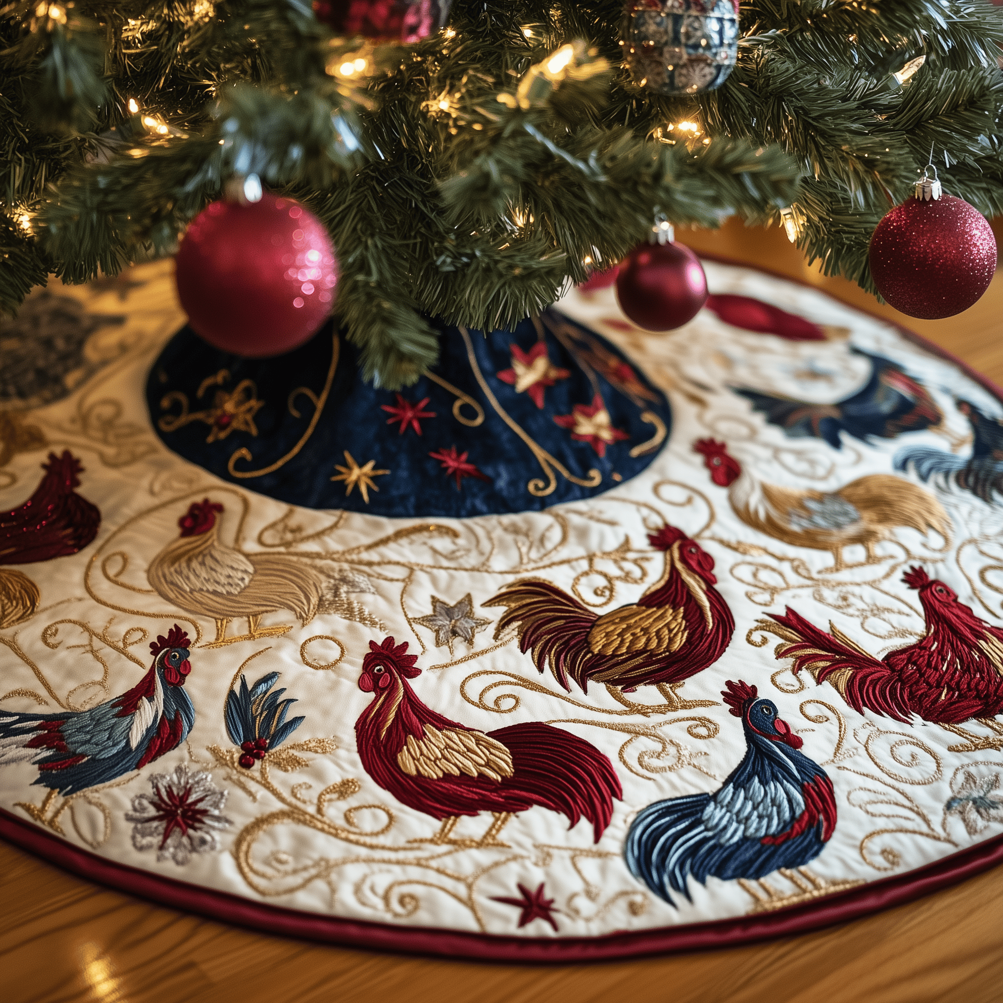 Jolly Holiday Chicken Quilted Tree Skirt Christmas Tree Surround Last Minute Christmas Gifts For Mom