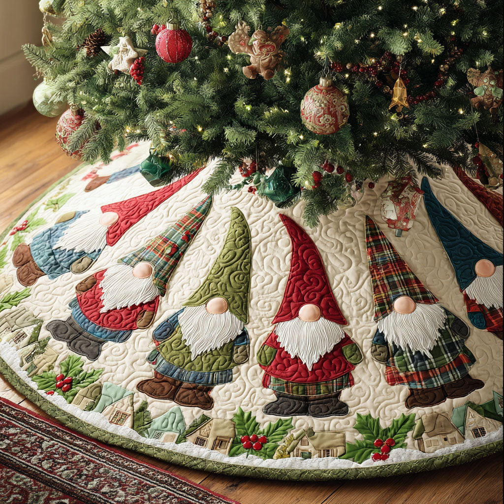 Jolly Jingles Christmas Quilted Tree Skirt Holiday Home Decor Christmas Gifts For Gnome Lovers