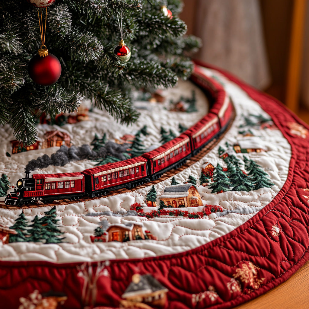 Jolly Journey Quilted Christmas Tree Skirt Holiday Indoor Decor Family Xmas Presents