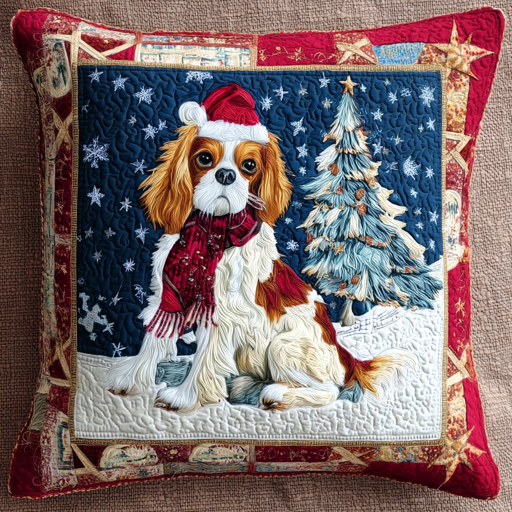 Jolly King Charles Quilted Pillow Case Winter Throw Pillow Covers Gifts For Dog Owners