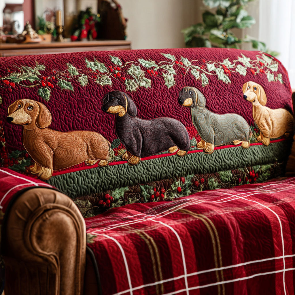 Jolly Little Doxie Quilted Sofa Cover Christmas Family Room Decor Xmas Gifts For Dog Lovers