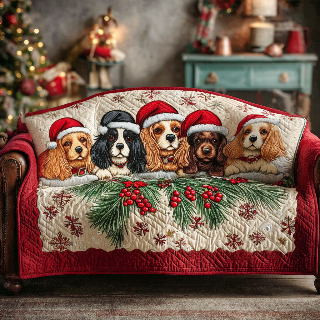 Jolly Little Spaniel Quilted Sofa Cover Santa Sofa Cover Xmas Present For Dog Lovers