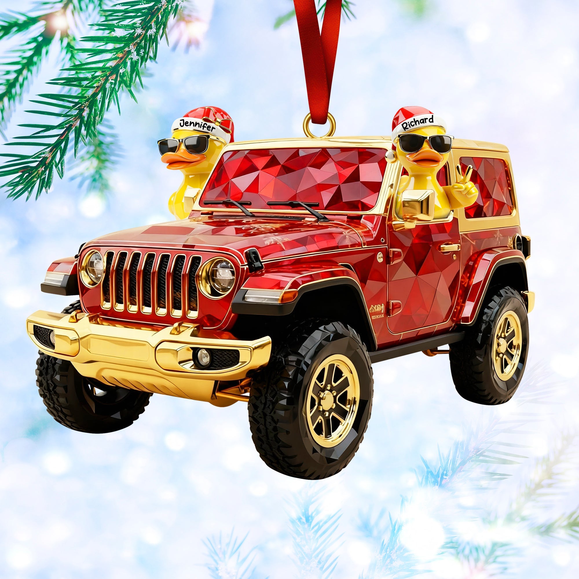 Jolly Off-road Ride With Duck Gang - Personalized Gifts For Off-road Lovers - Christmas Ornament Gift Idea