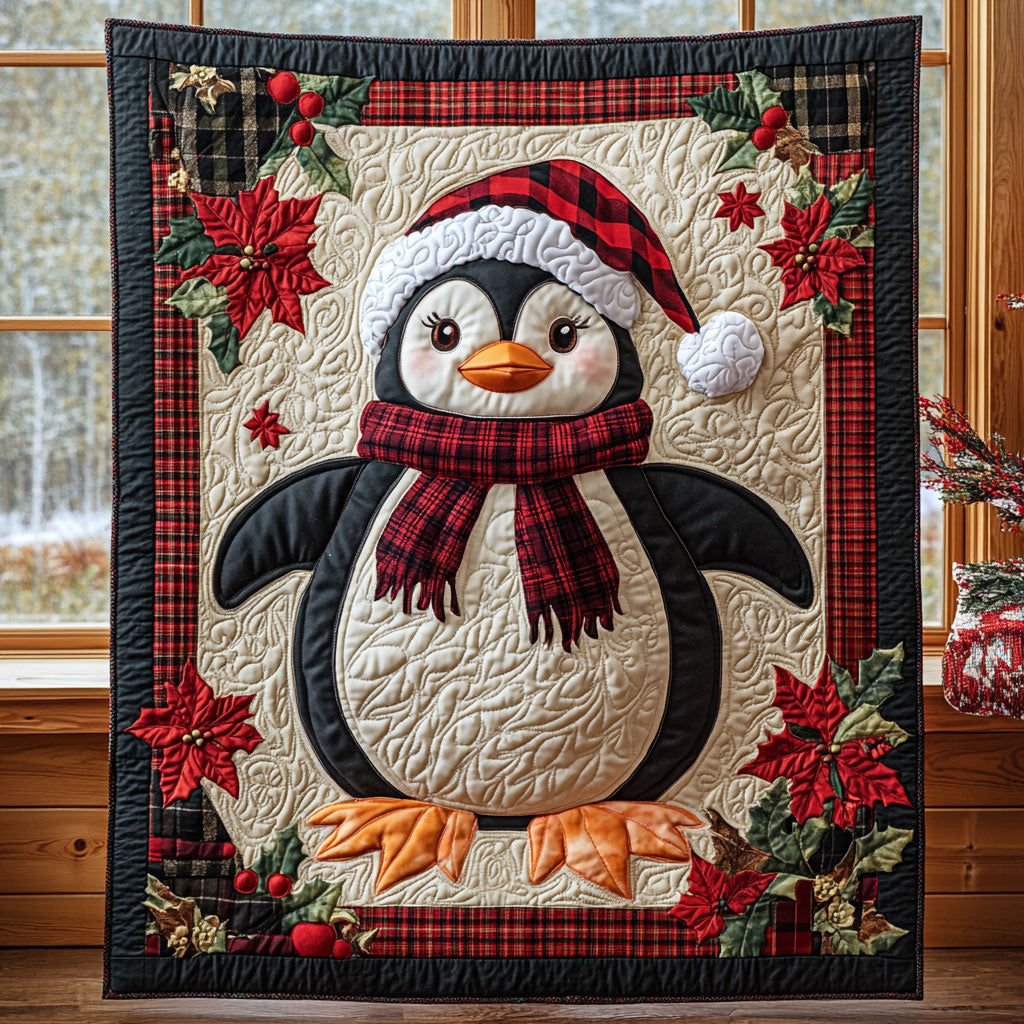 Jolly Penguin Quilt Luxury Quilt Blanket with Decorative Stitching