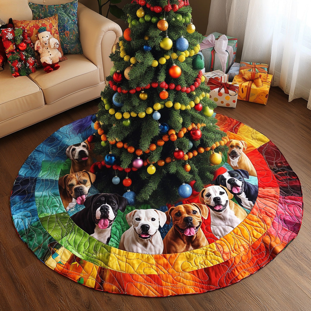 Jolly Pitbull Guardians Quilted Christmas Tree Skirt Luxury Christmas Tree Skirt for Elegant Homes