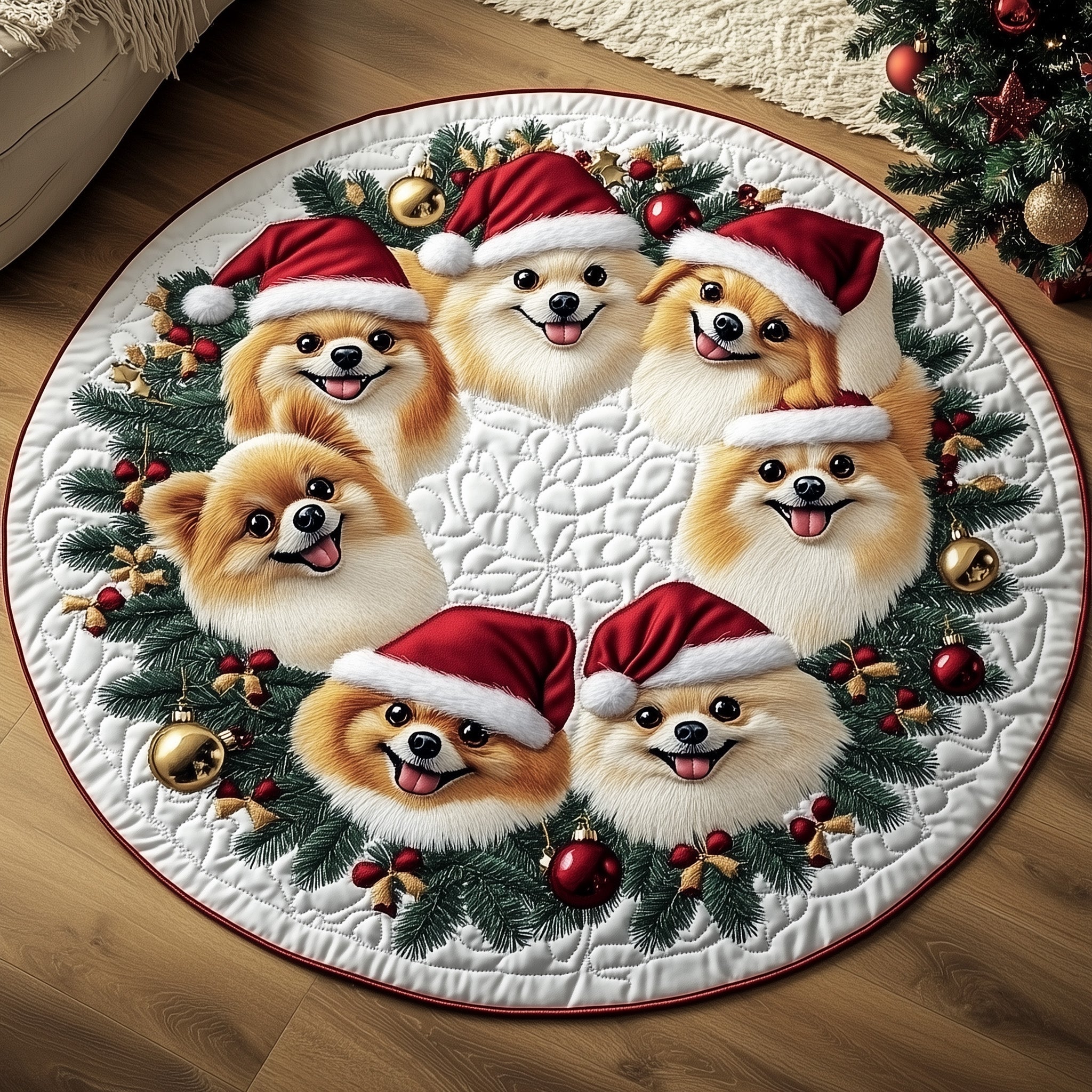 Jolly Pomeranian Quilted Round Mat Classic Quilted Round Mat for Timeless Decor