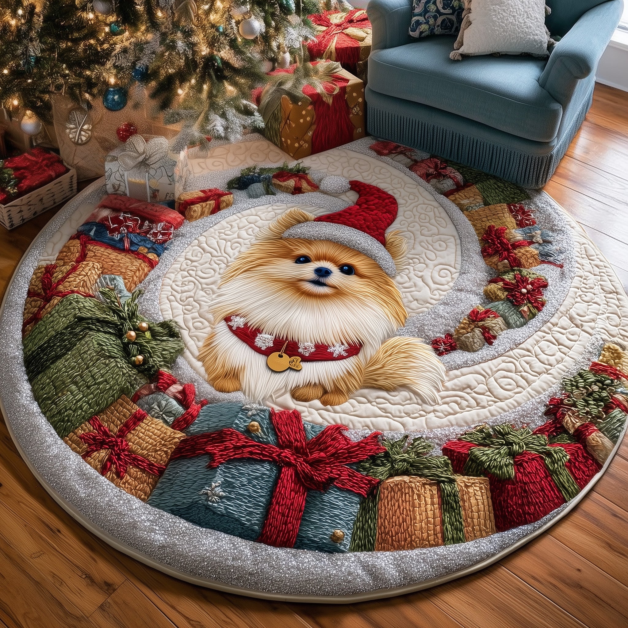 Jolly Pomeranian Quilted Round Mat Classic Quilted Round Mat for Timeless Decor