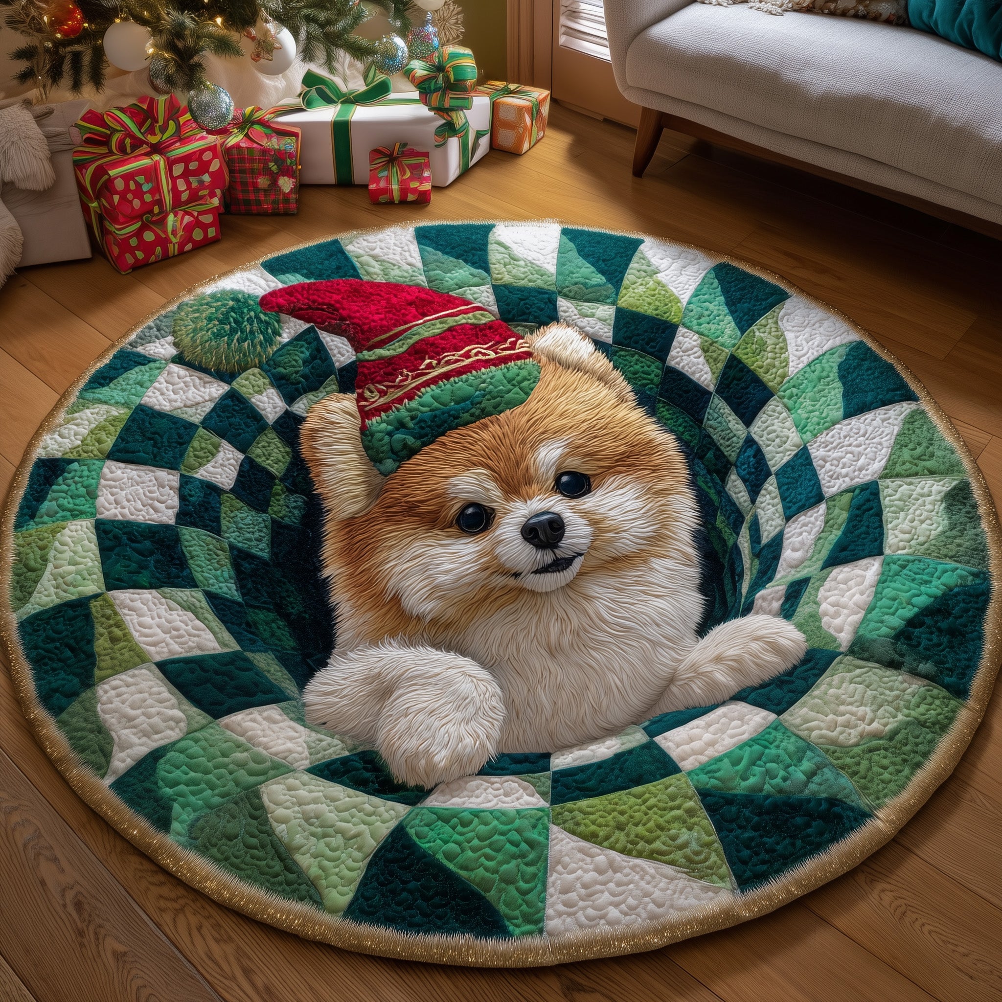 Jolly Pomeranian Quilted Round Mat Trendy Quilted Round Mat That Adds Charm