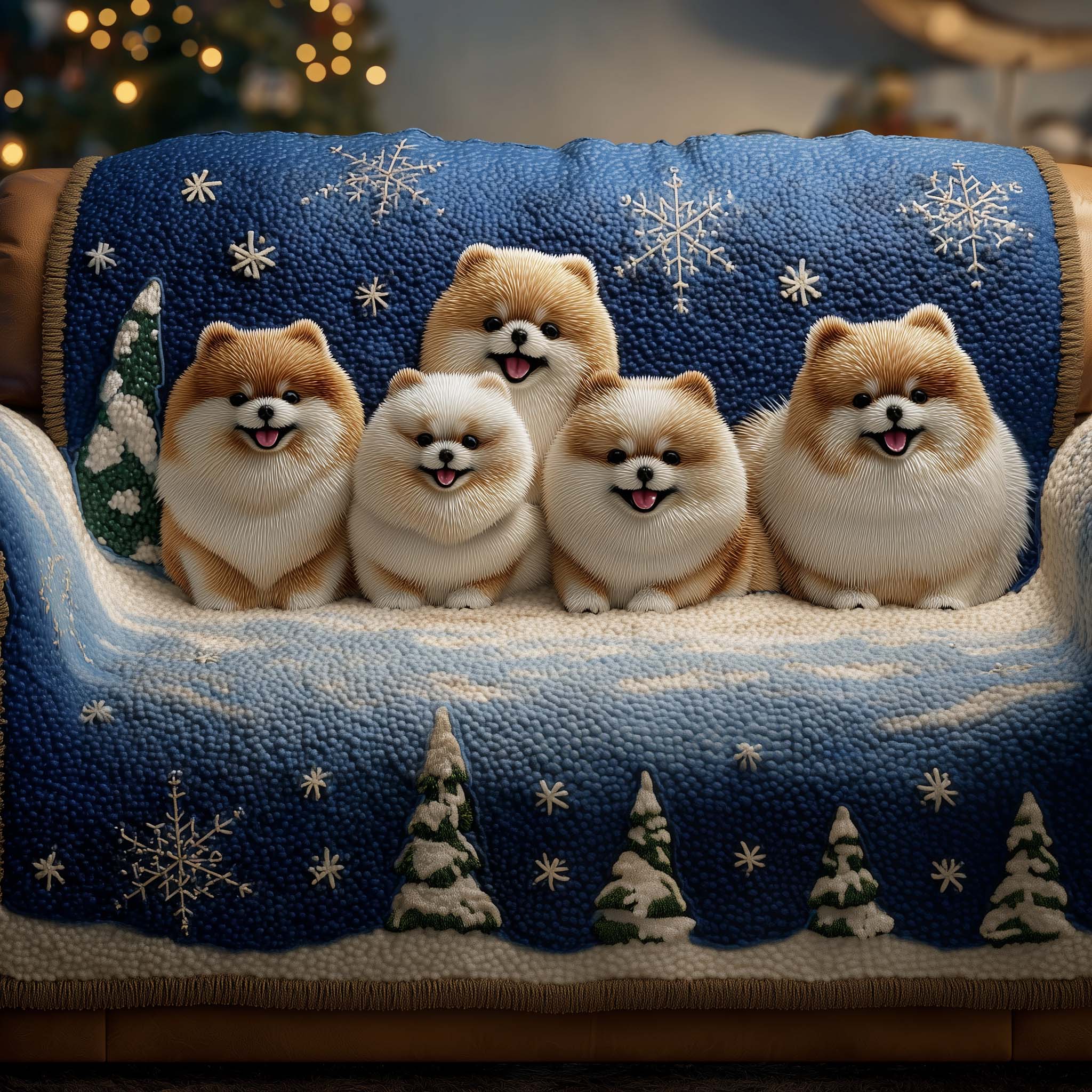 Jolly Pomeranian Quilted Sofa Cover Cheerful Pom Pom Dog Sofa Gifts With Pomeranian On Them