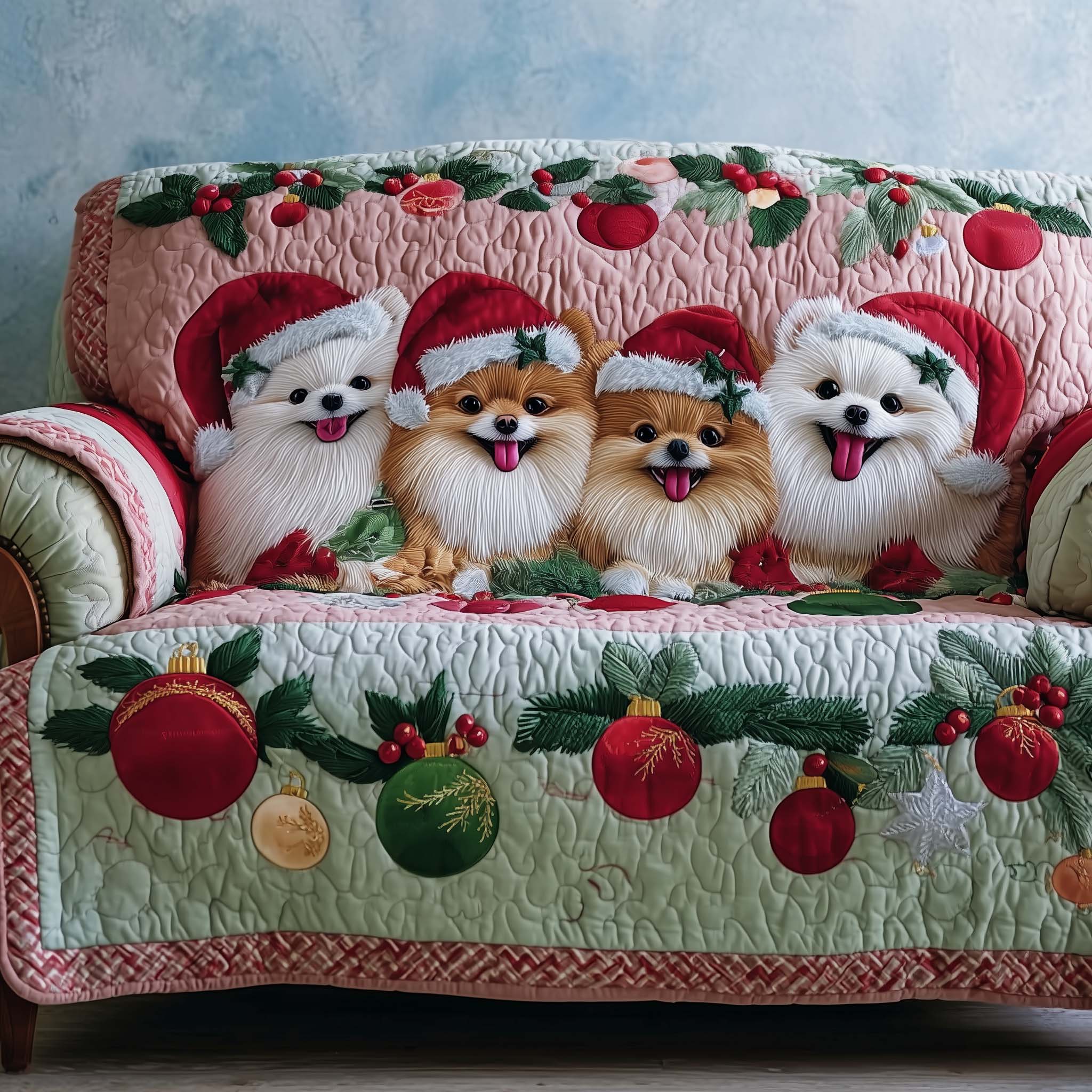 Jolly Pomeranian Quilted Sofa Cover Fluffy Dog Gifts With Pomeranian On Them