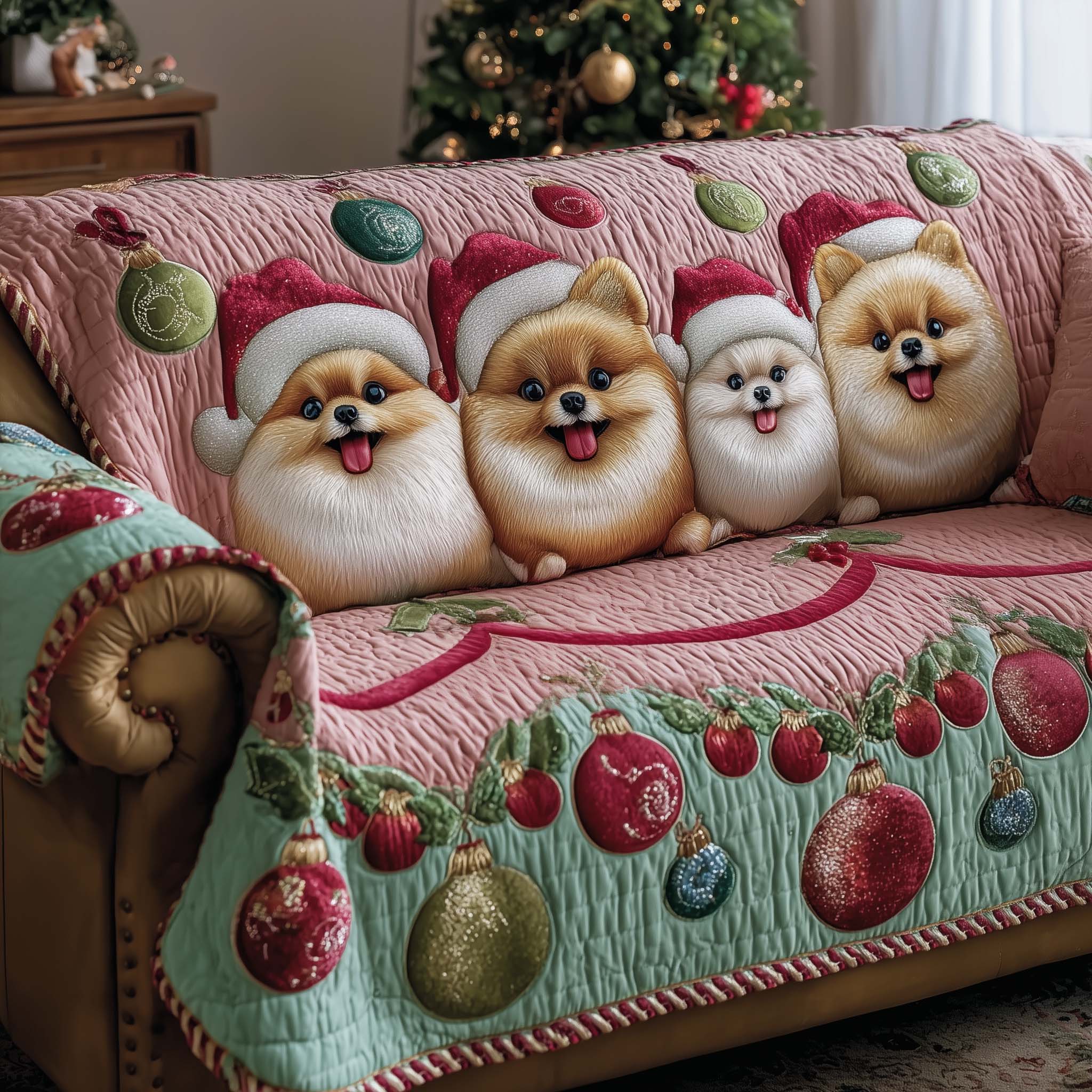 Jolly Pomeranian Quilted Sofa Cover Soft Breathable Gifts With Pomeranian On Them