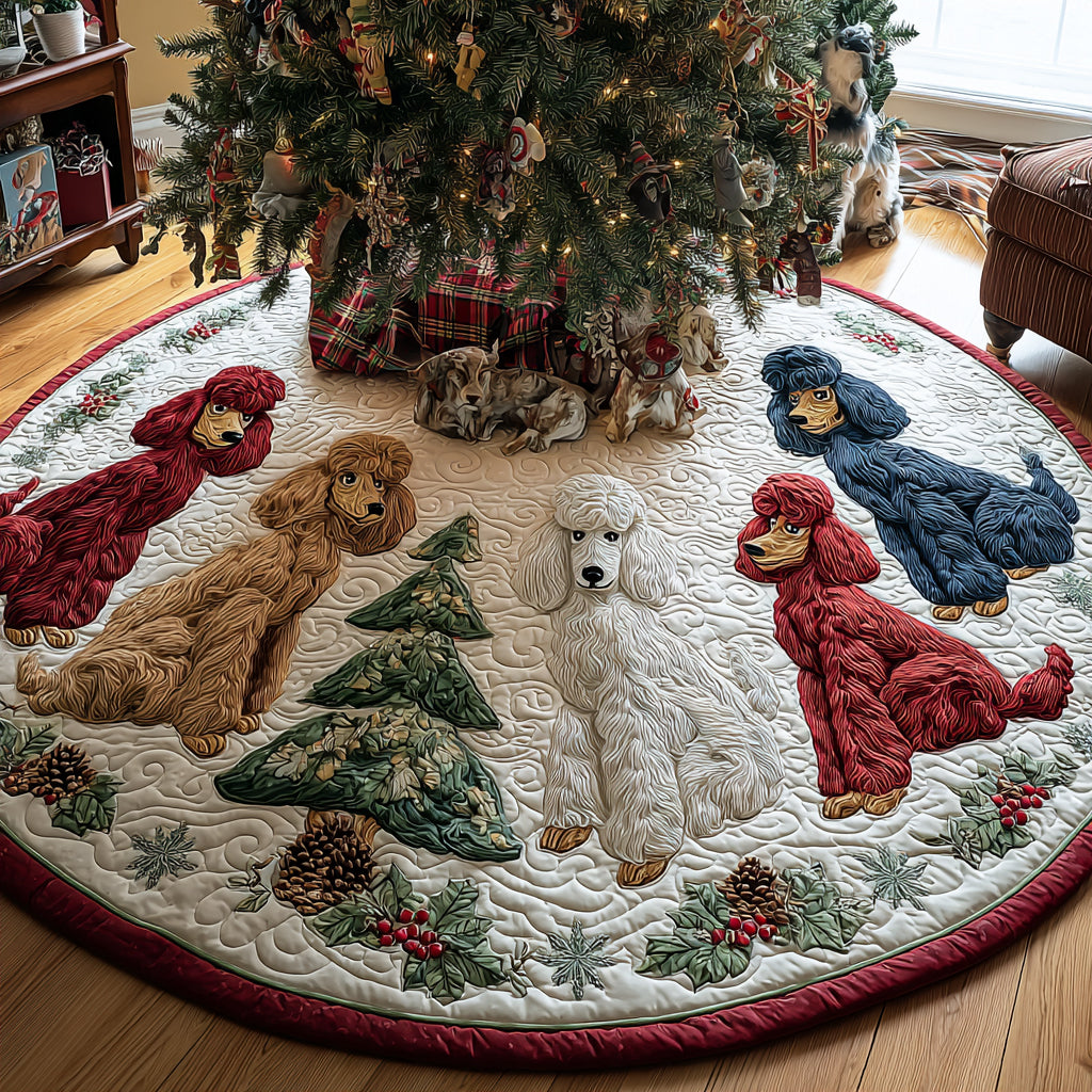 Jolly Poodle Spirit Quilted Christmas Tree Skirt Holiday Home Decor Poodle Christmas Gifts