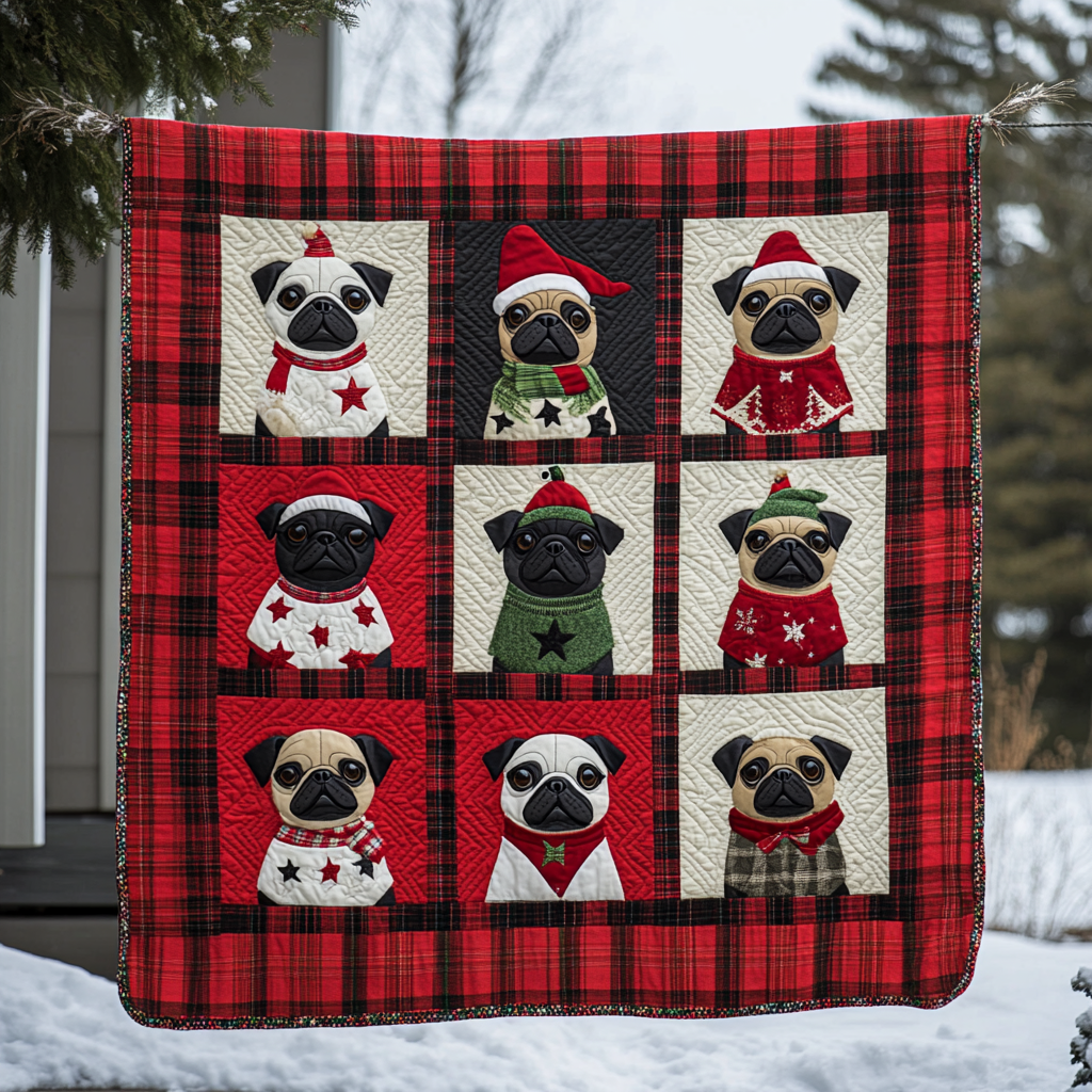 Jolly Pug Christmas Quilted Blanket Christmas Presents For Dog Lovers