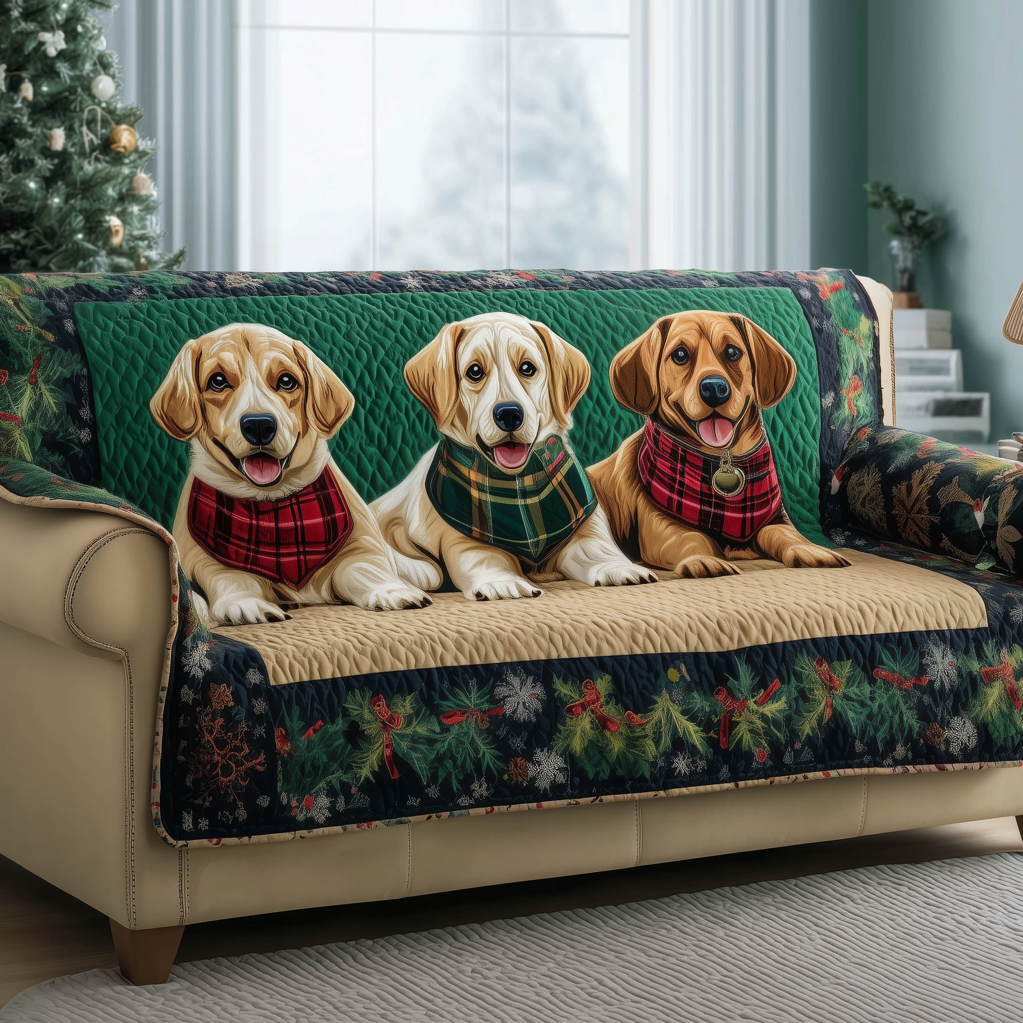 Jolly Puppies Quilted Sofa Cover Puppies Sofa Guard Durable Material Gifts For Labrador Lovers