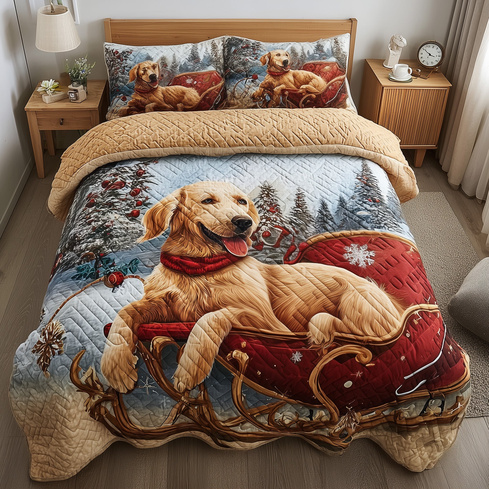 Jolly Retriever Quilted Bedding Set Bohemian Vibe