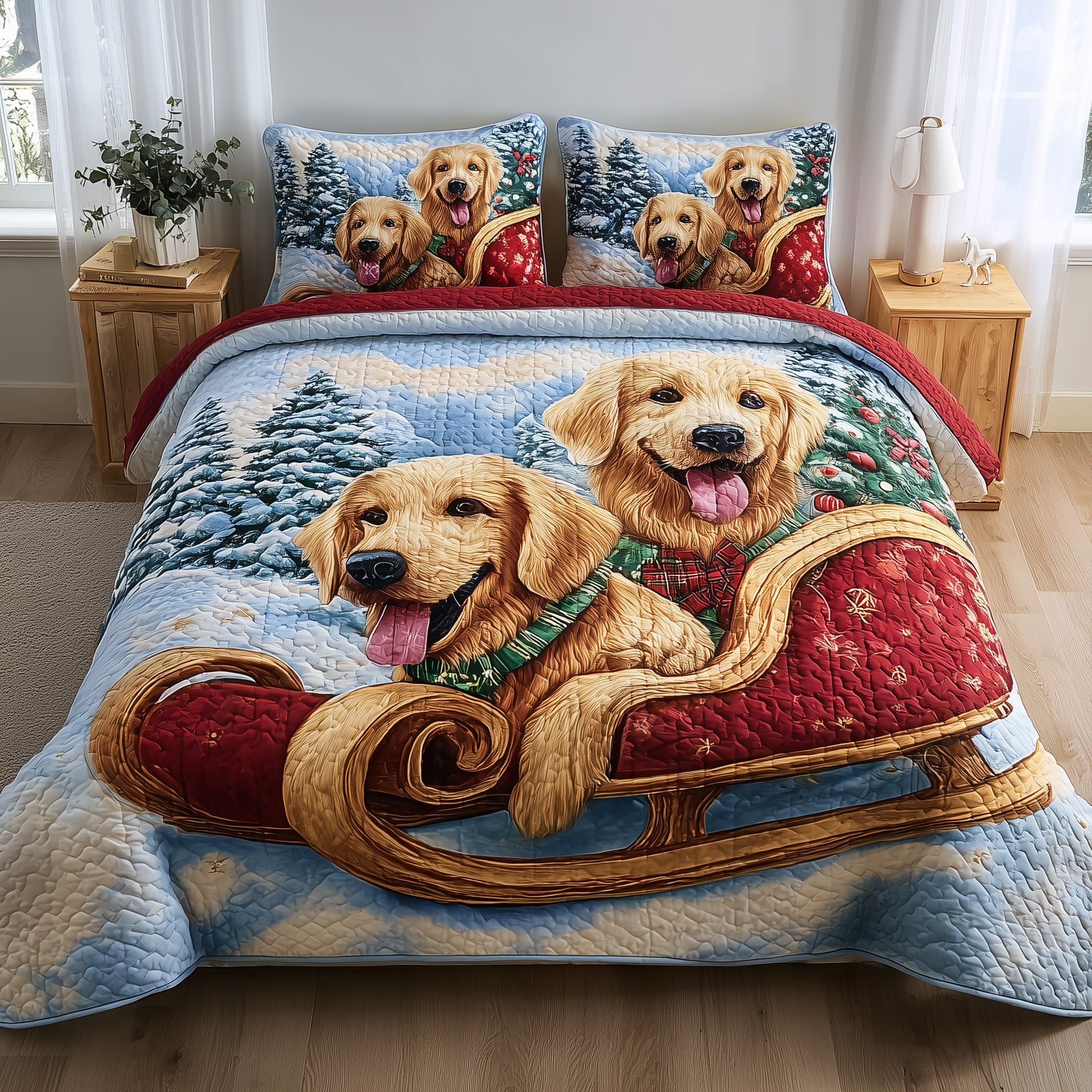 Jolly Retriever Quilted Bedding Set Solid Color