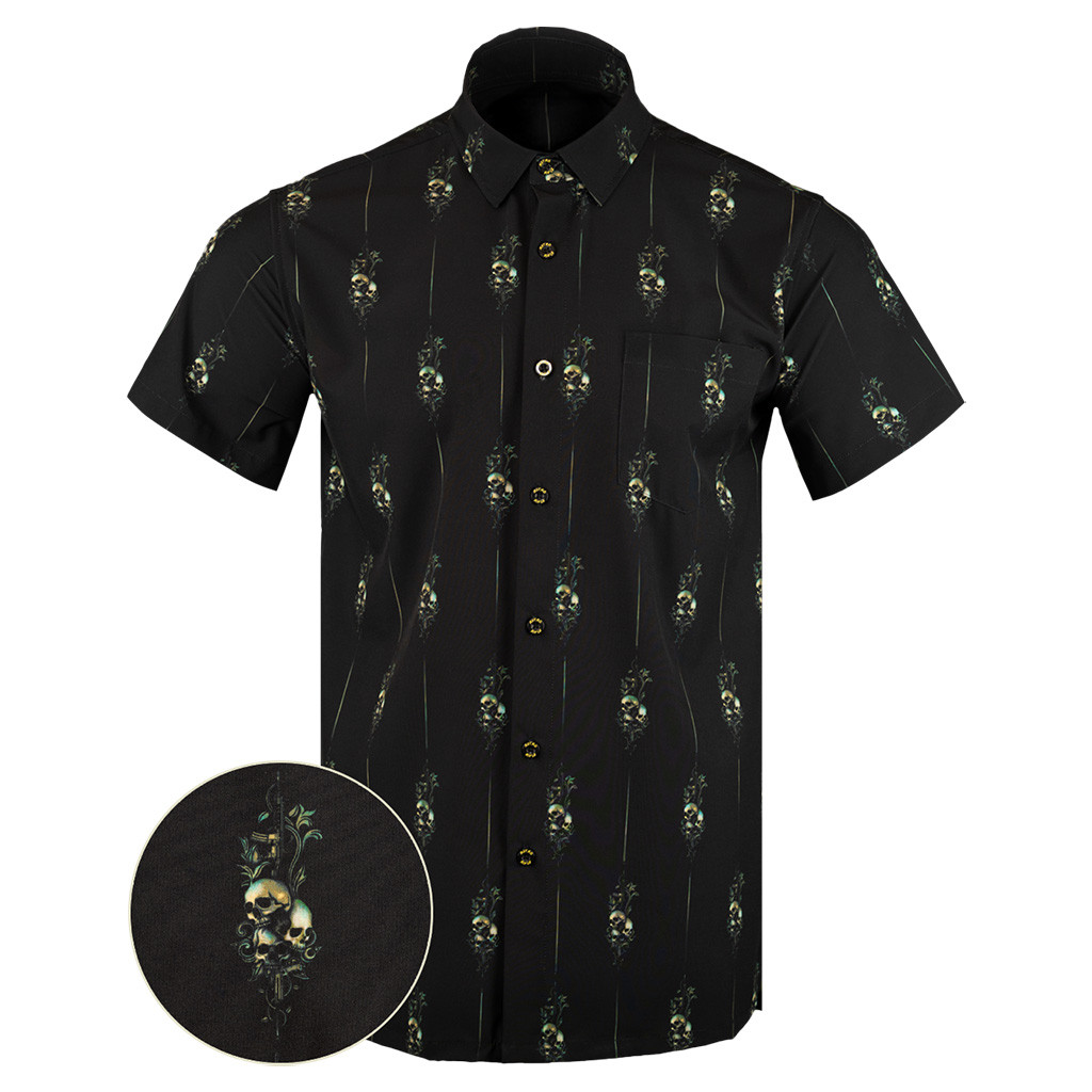 Jolly Roger Button Down Shirt Skull Gun Print Hawaiian Shirt Birthday Gift For Father