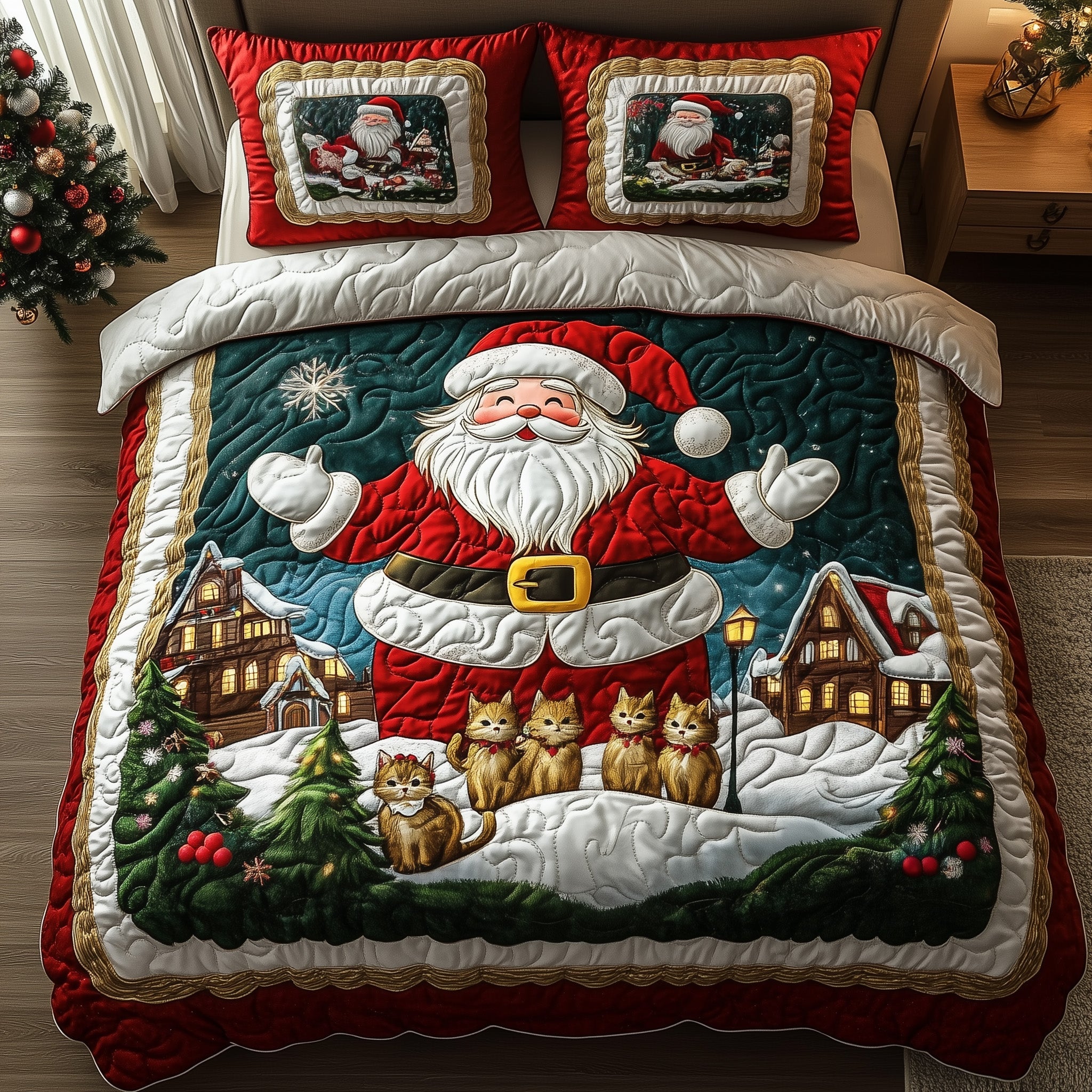 Jolly Santa Christmas Quilted Bedding Set Duvet Cover Bedspread Cute Xmas Gifts For Daughter