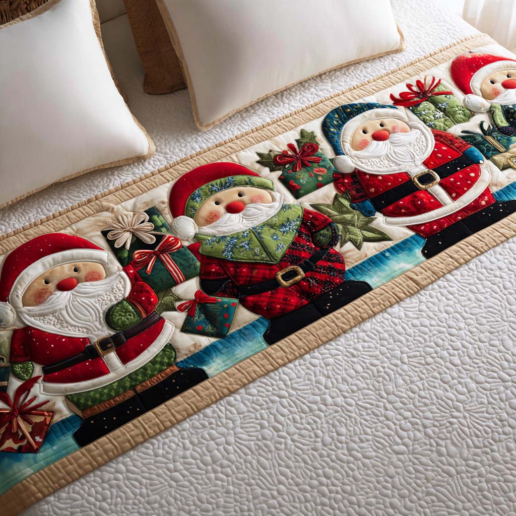 Jolly Santa Quilted Bed Runner Christmas Bedding Ideas Xmas Gifts For Family