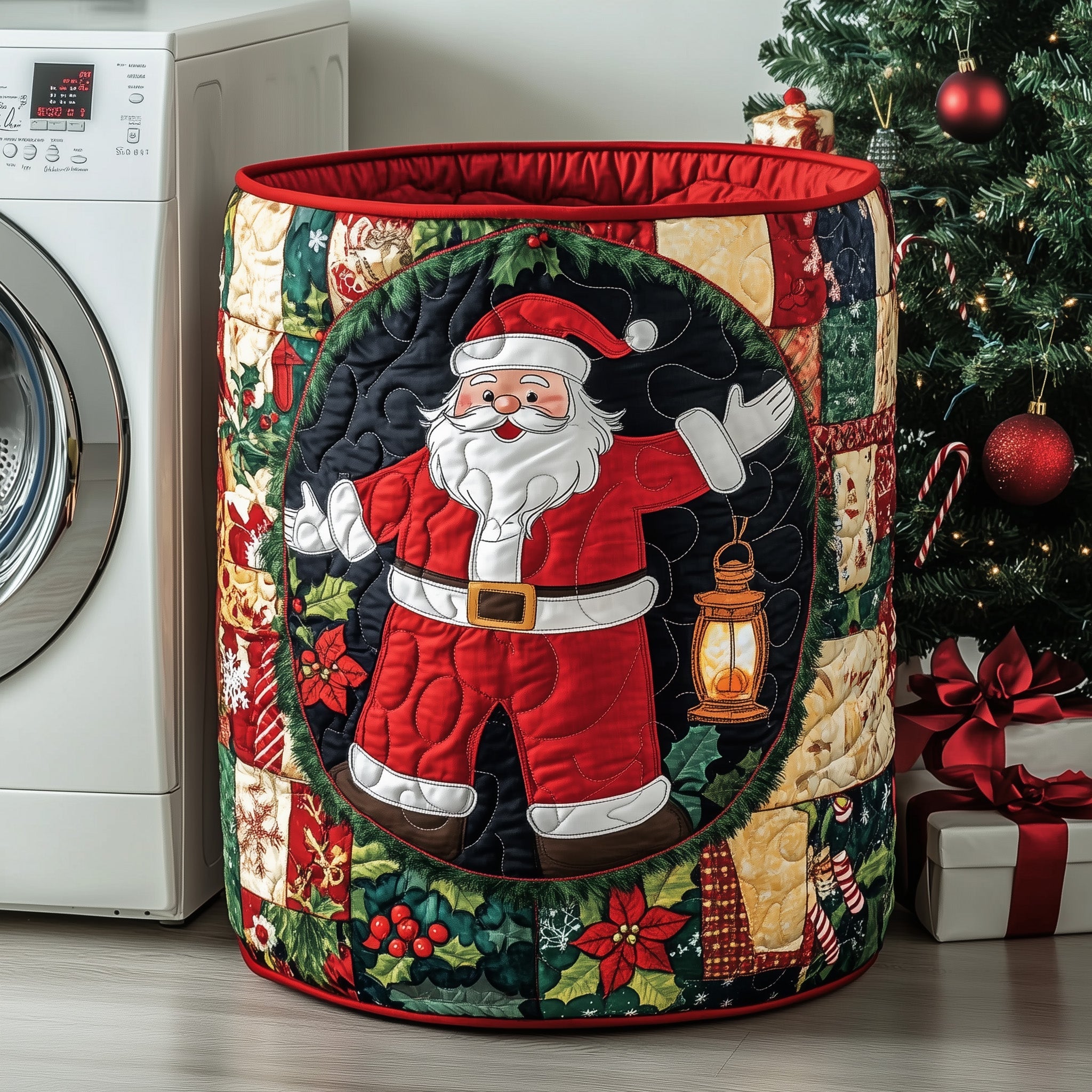 Jolly Santa Quilted Laundry Basket Lovely Christmas Gift For Family