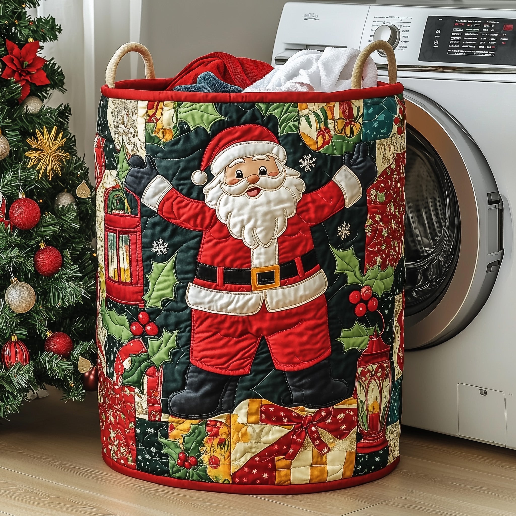 Jolly Santa Quilted Laundry Basket Unique Christmas Present For Santa Lover