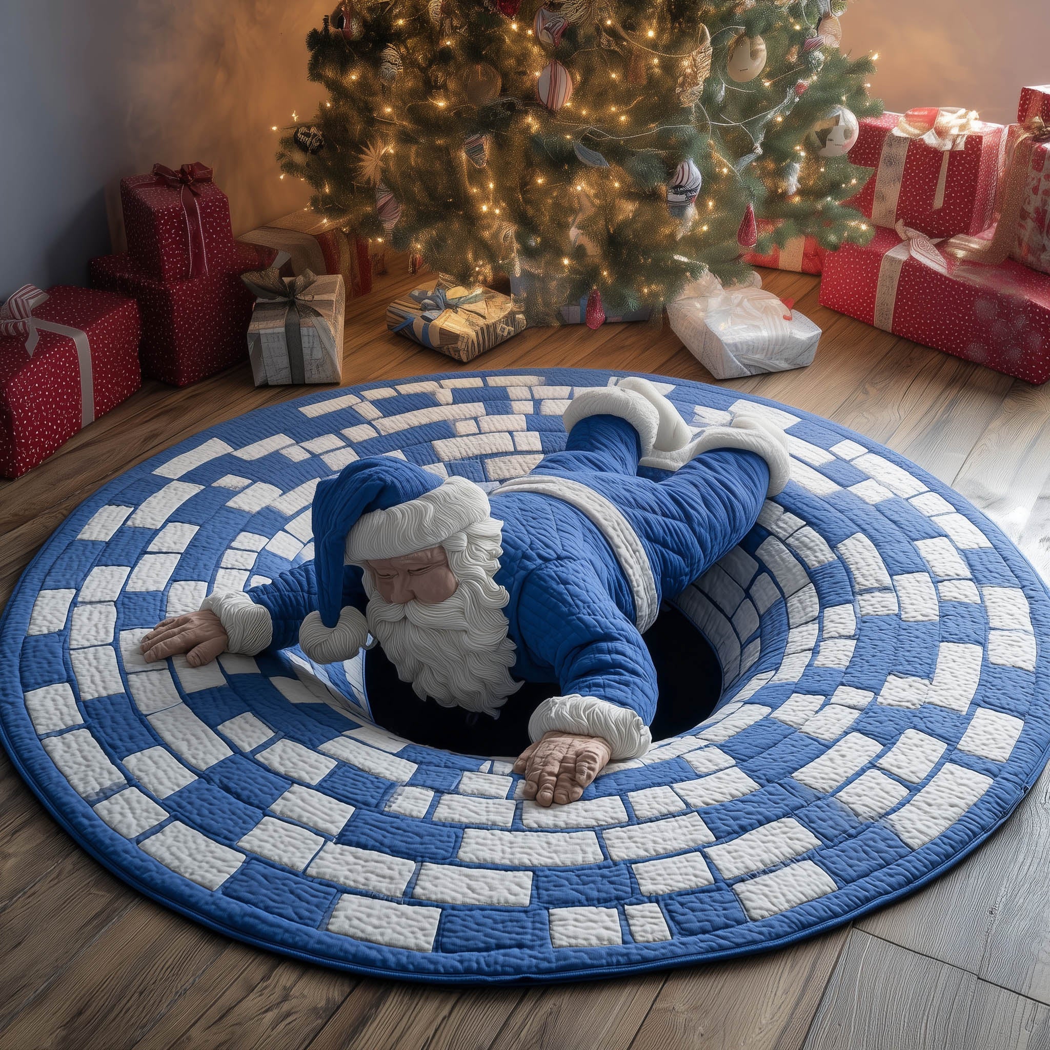 Jolly Santa Quilted Round Mat Decorative Quilted Round Mat for Elegant Spaces