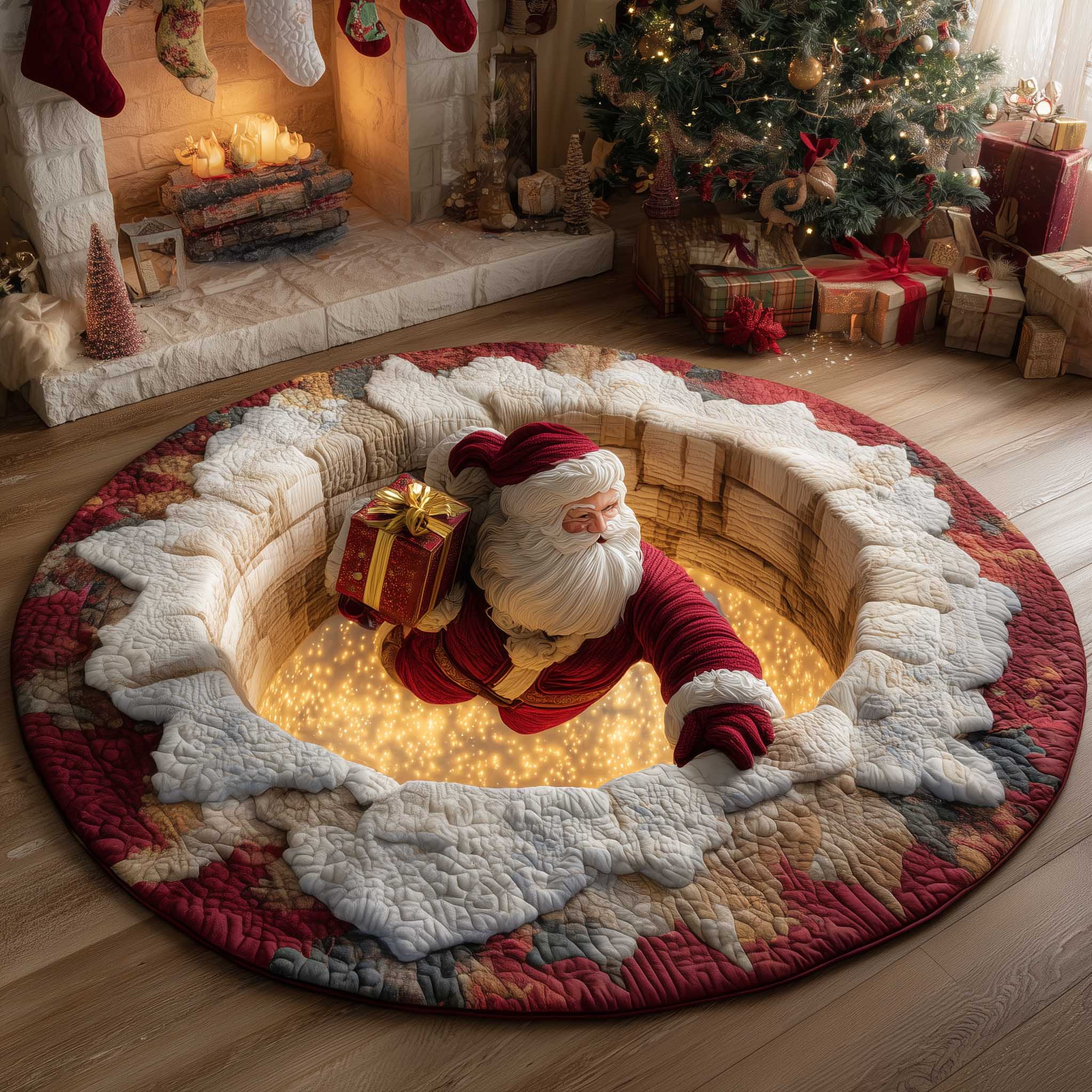 Jolly Santa Quilted Round Mat Perfect Quilted Round Mat for Any Floor Surface