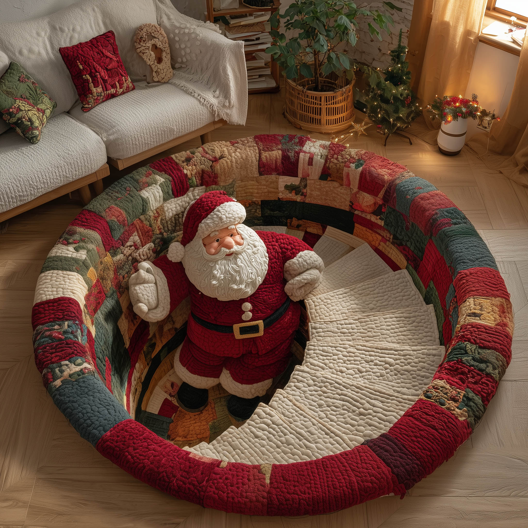 Jolly Santa Quilted Round Mat Perfect Quilted Round Mat for Any Floor Surface