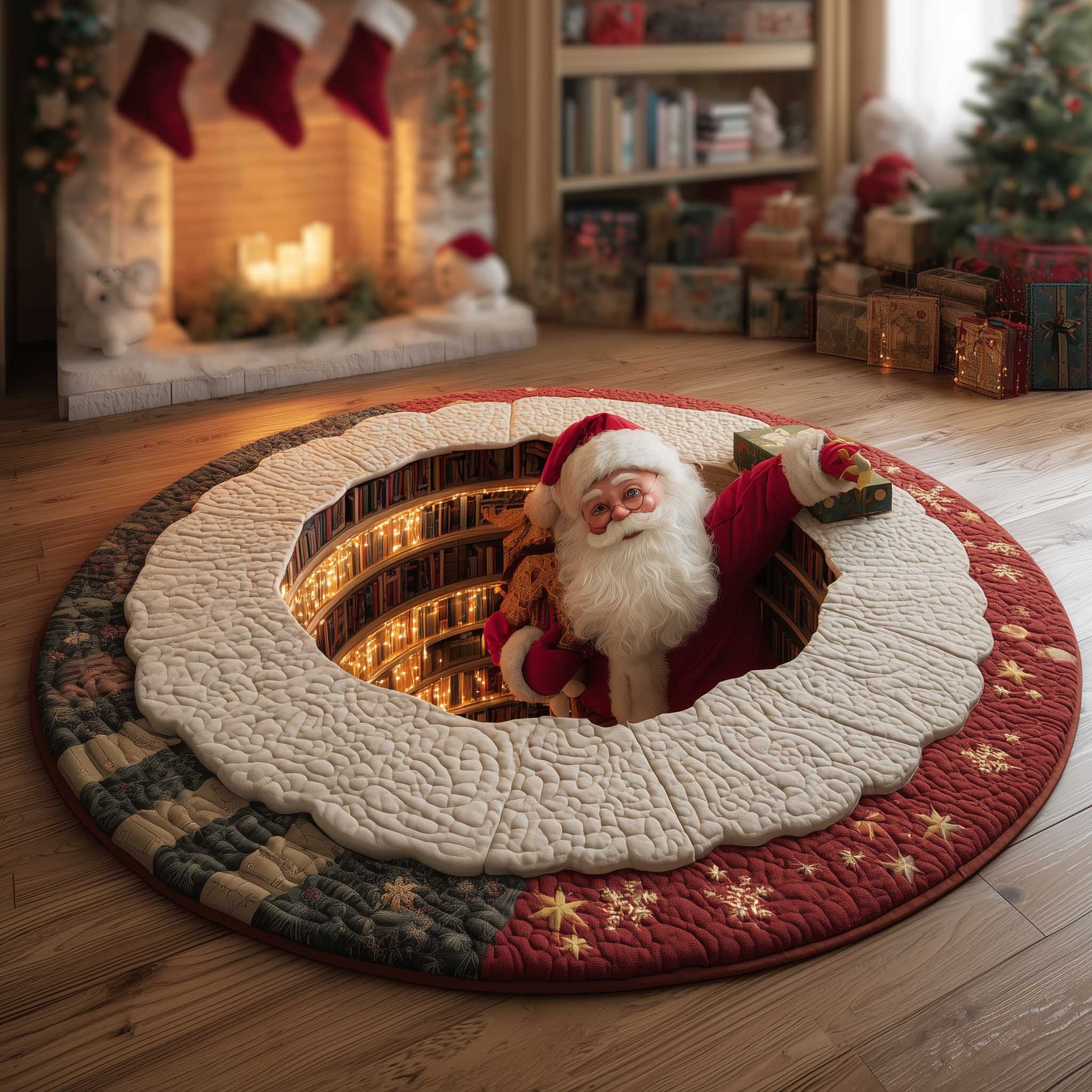Jolly Santa Quilted Round Mat Premium Quilted Round Mat for Cozy Living Spaces