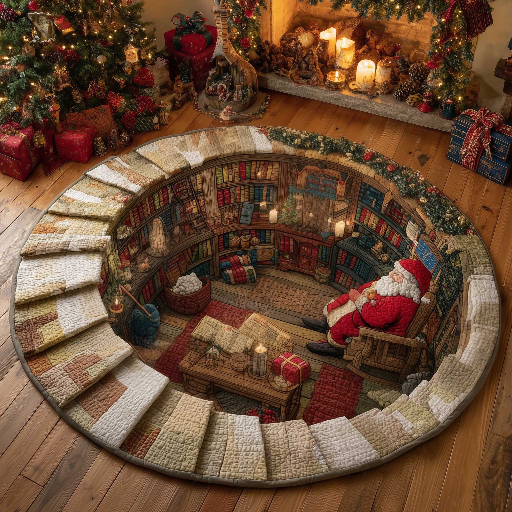 Jolly Santa Quilted Round Mat Soft and Stylish Quilted Round Mat for Home Decor