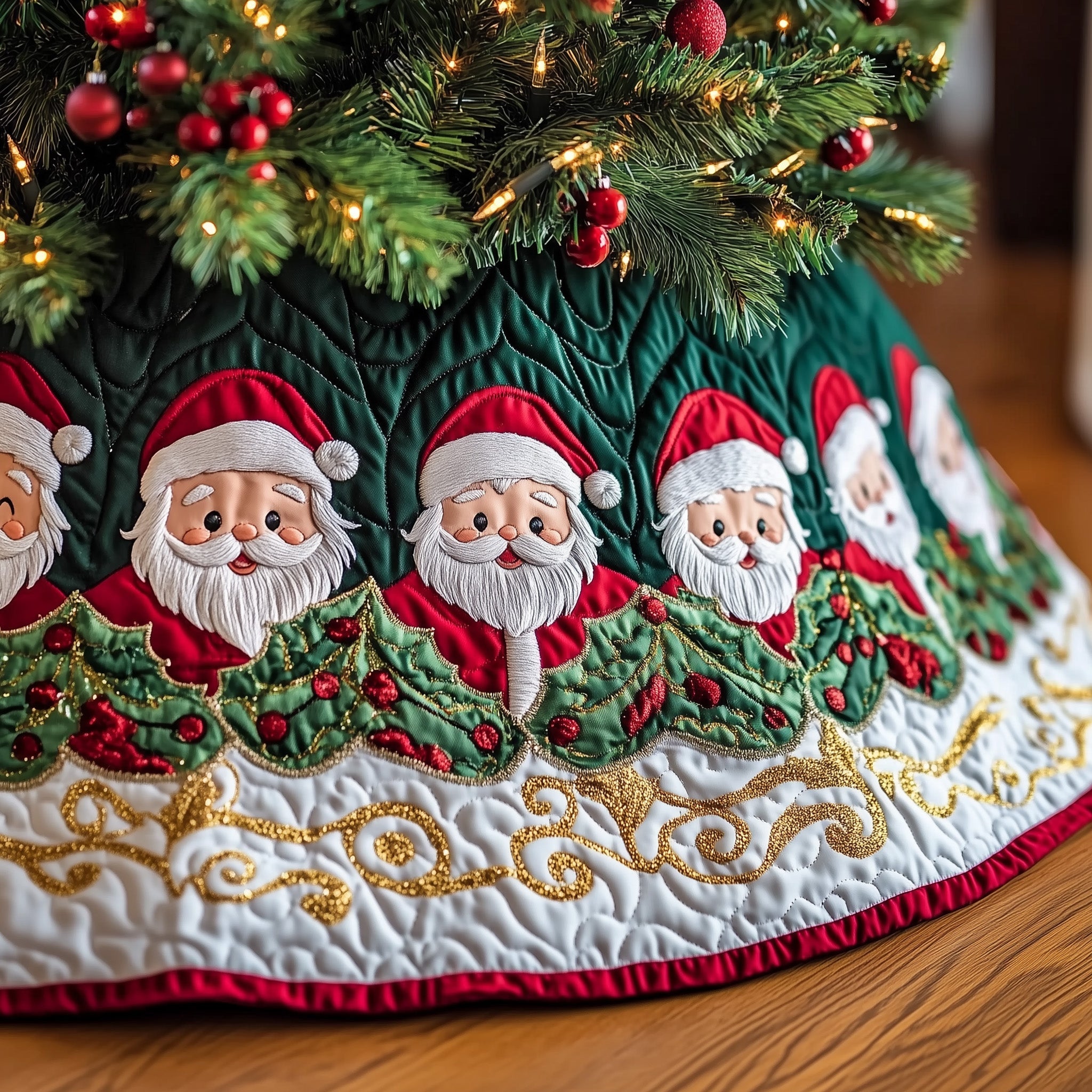 Jolly Santa Quilted Tree Skirt Beautiful Christmas Tree Skirt Merch