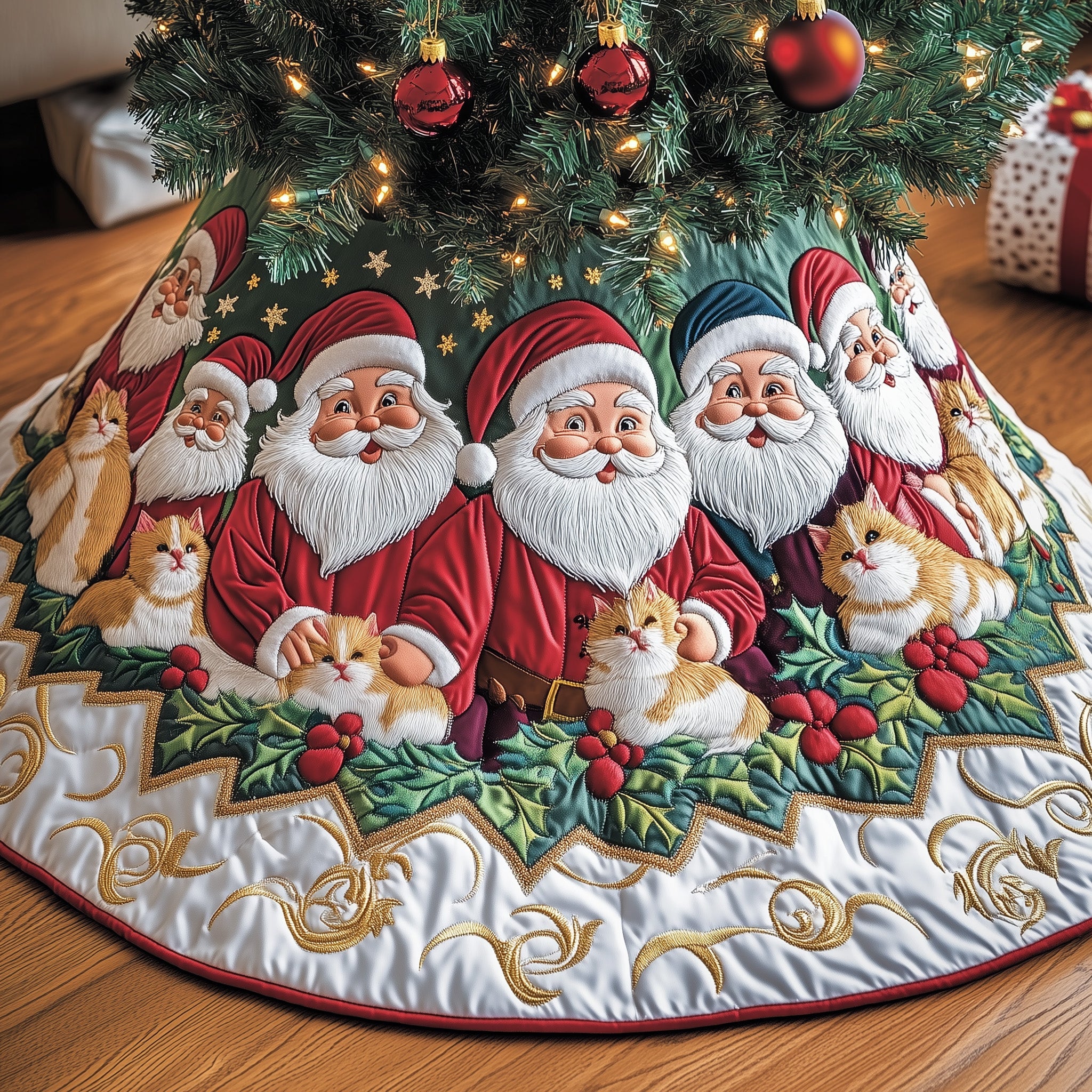 Jolly Santa Quilted Tree Skirt Charming Tree Skirt Gift Idea