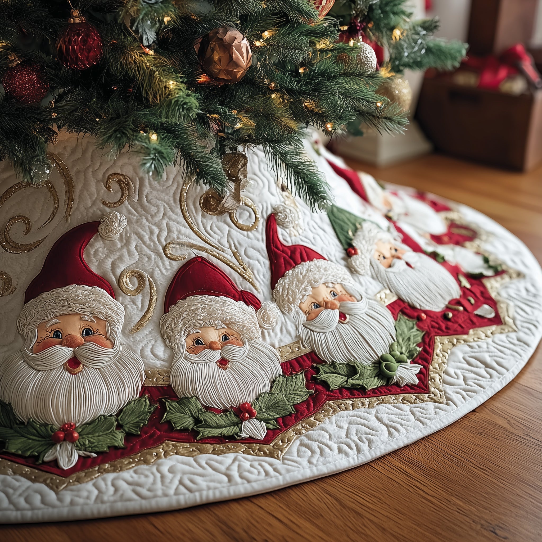 Jolly Santa Quilted Tree Skirt Cozy Tree Skirt For Holiday Decor