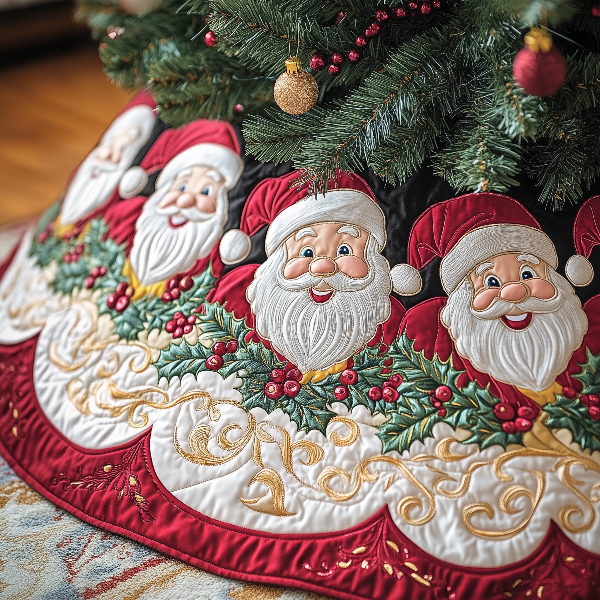 Jolly Santa Quilted Tree Skirt Elegant Christmas Tree Decor Merch