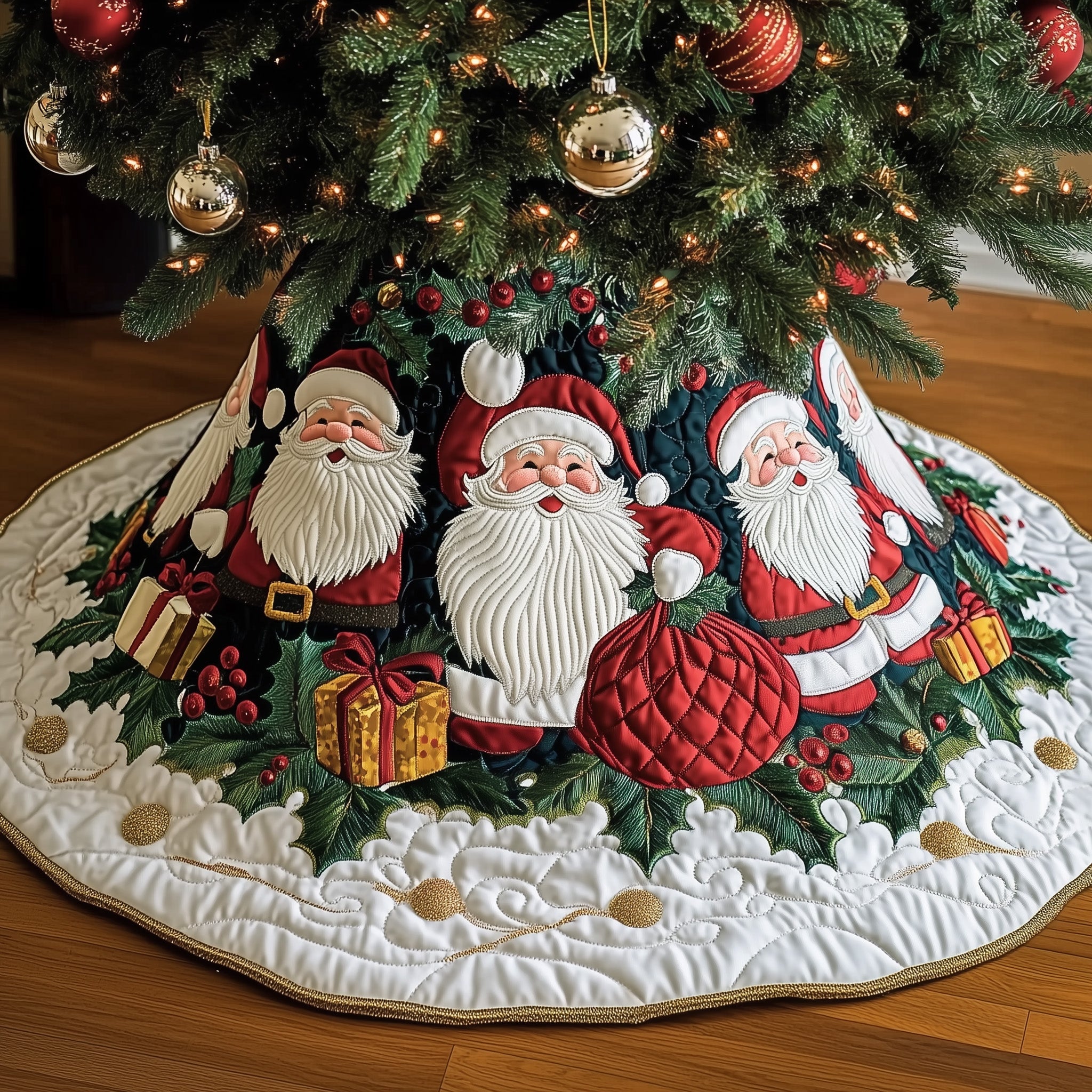 Jolly Santa Quilted Tree Skirt Joyful Home Merch Collection
