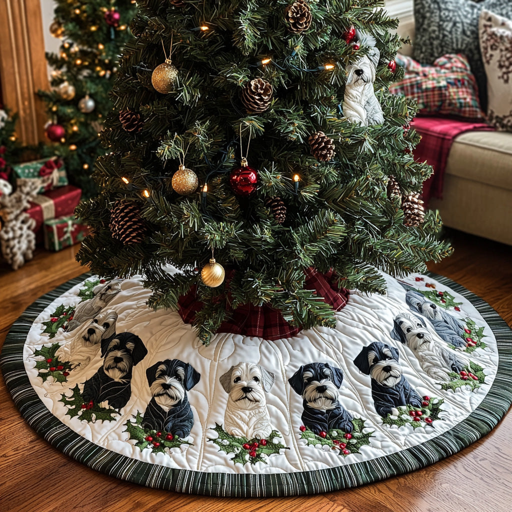 Jolly Schnauzer Quilted Christmas Tree Skirt Christmas Tree Surround Xmas Gifts For Grandma