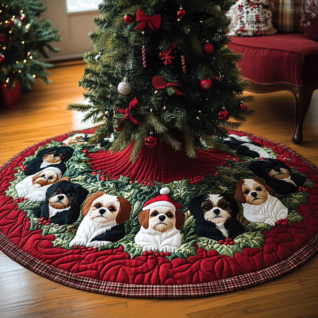 Jolly Shih Tzu Christmas Quilted Tree Skirt Xmas Decorations Gift For Dog Lover