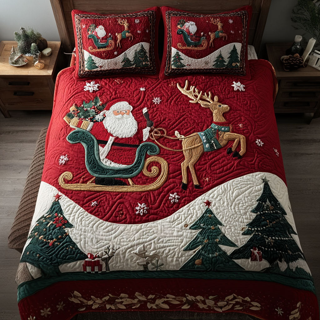 Jolly Sleigh Adventure Quilted Bedding Set High-Quality Cotton Bedding Set for Deep Sleep