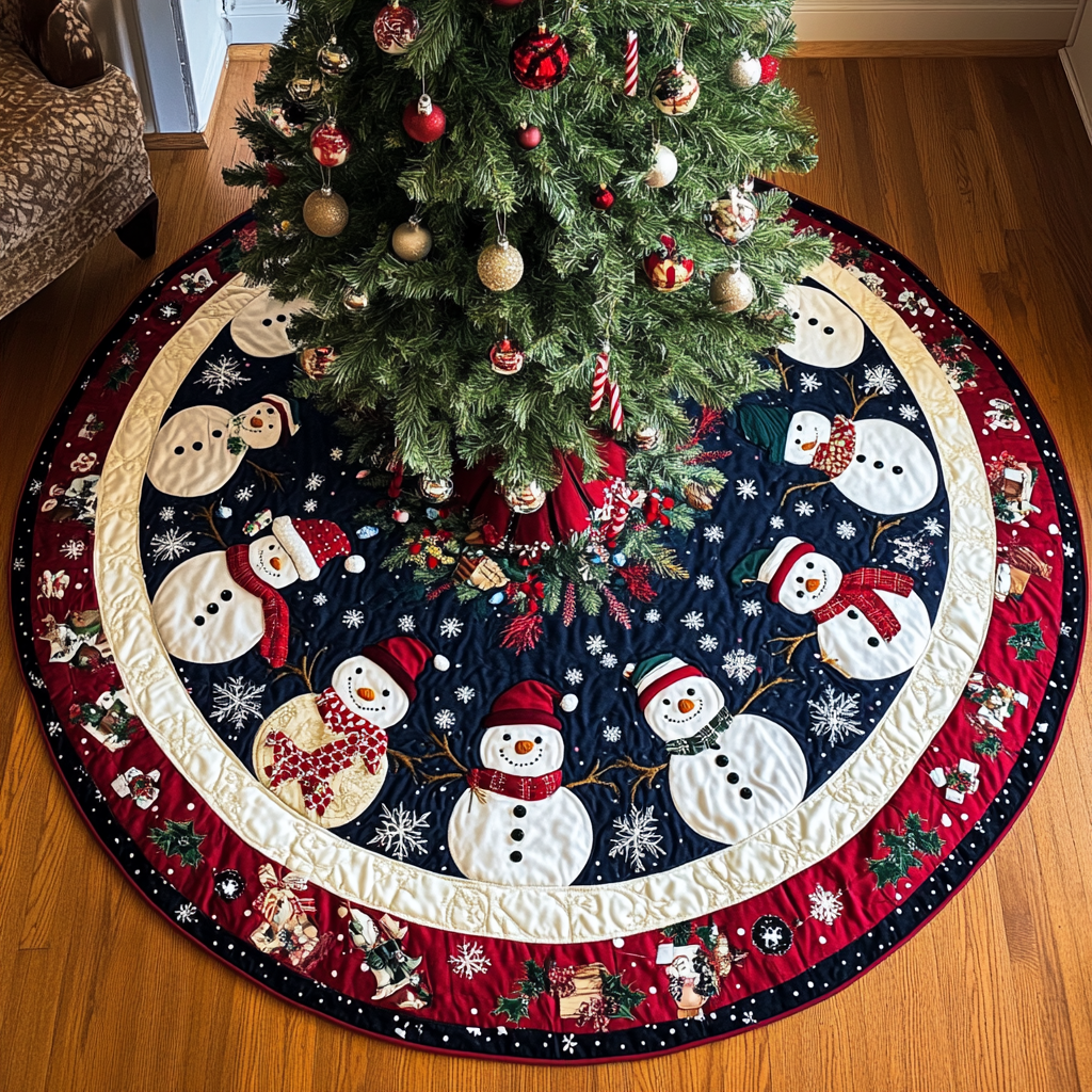 Jolly Snowman Delight Christmas Quilted Tree Skirt Christmas Tree Surround Xmas Gifts For Wife