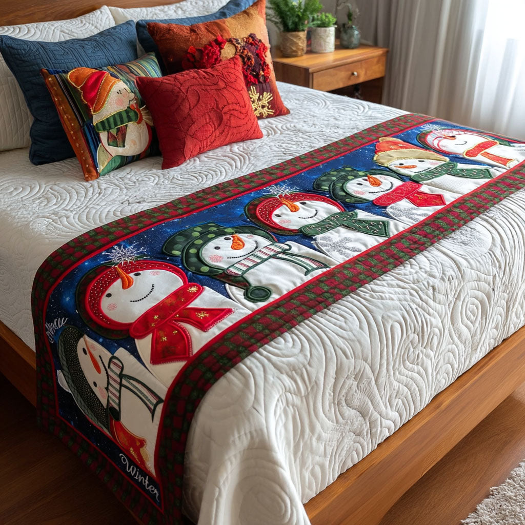 Jolly Snowman Quilted Bed Runner Holiday Bedroom Ideas Great Family Xmas Gifts