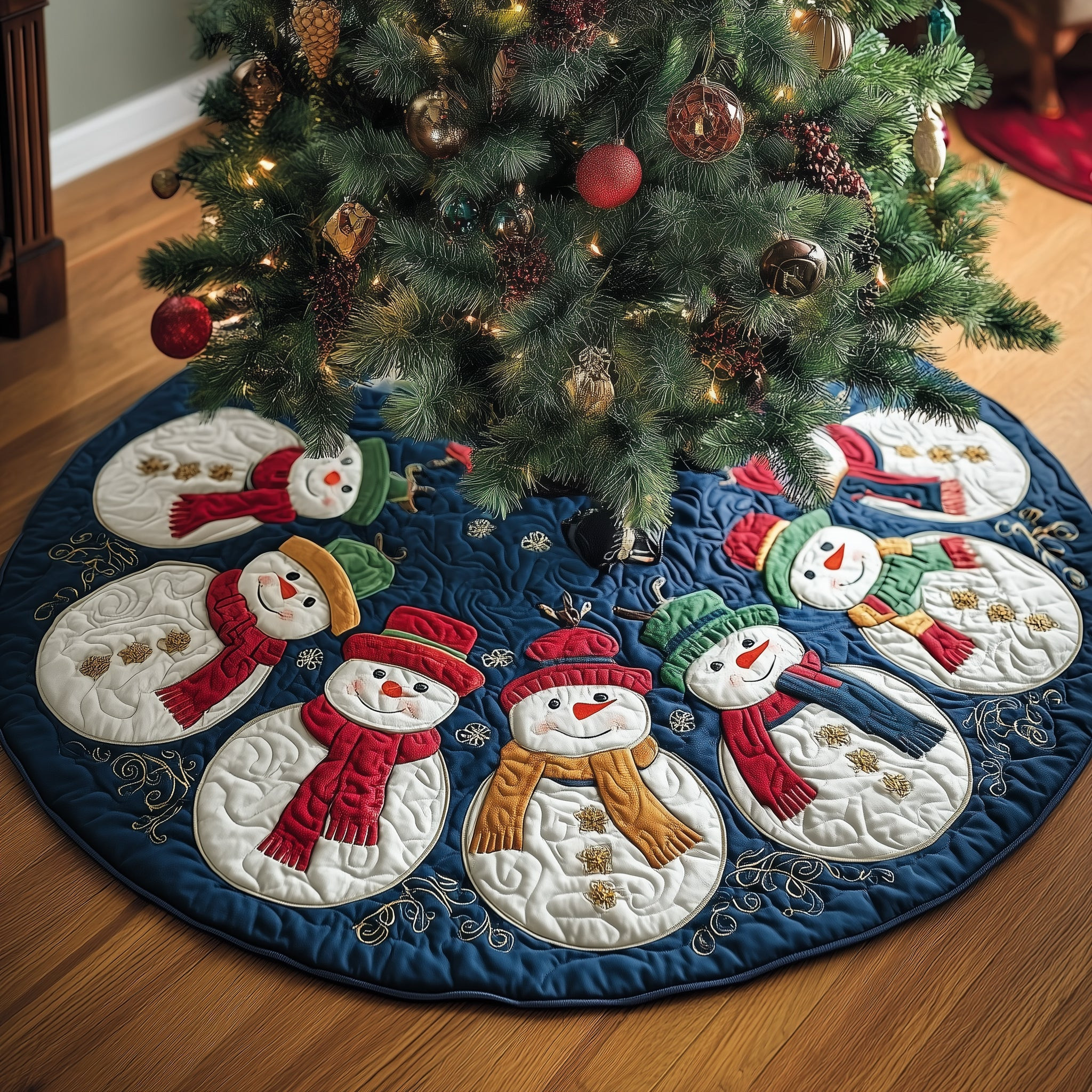 Jolly Snowman Quilted Tree Skirt Aesthetic Home Decor Snowman Lover Christmas Gifts