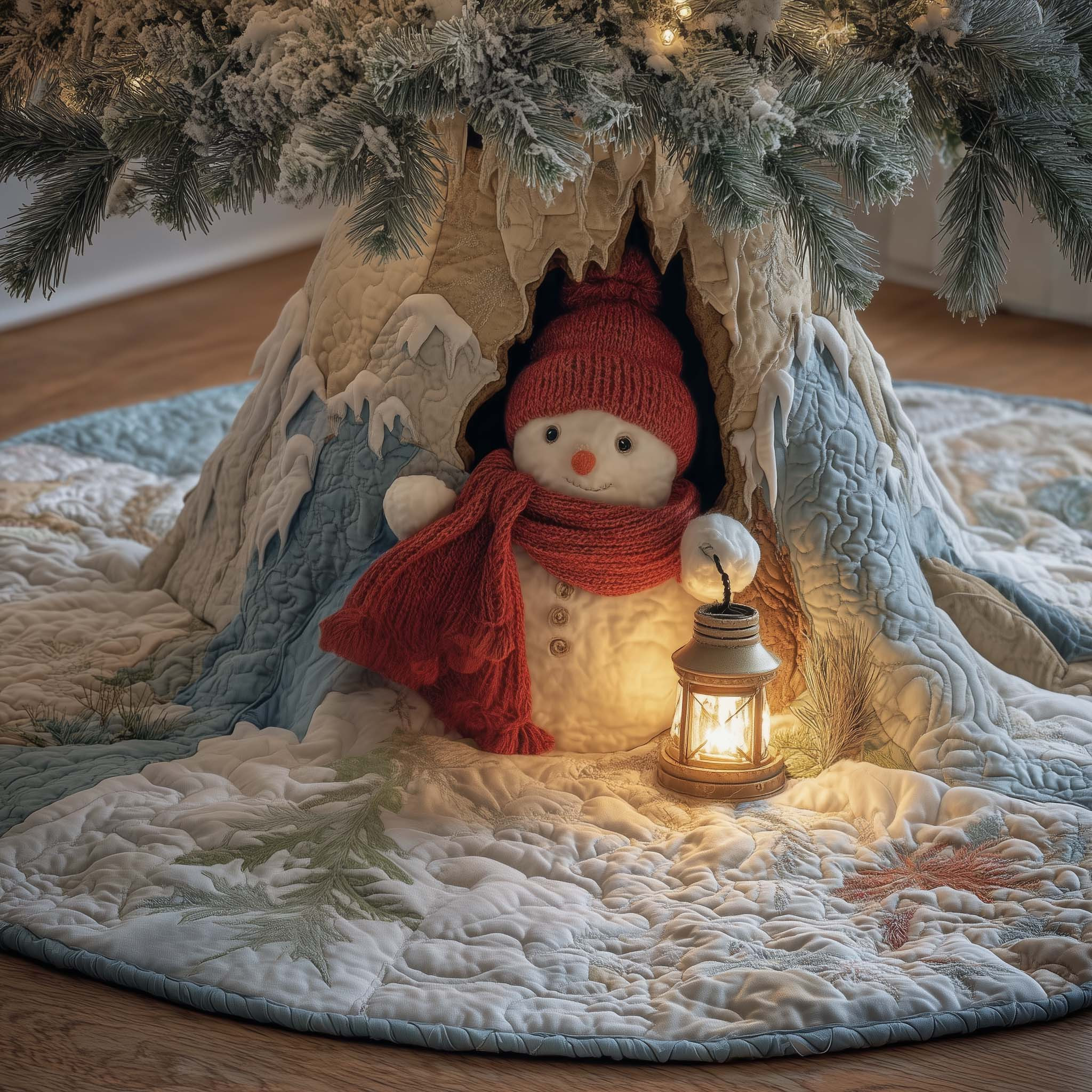 Jolly Snowman Quilted Tree Skirt Festive Decor Aesthetic Home Decor Snowman Lover Gifts