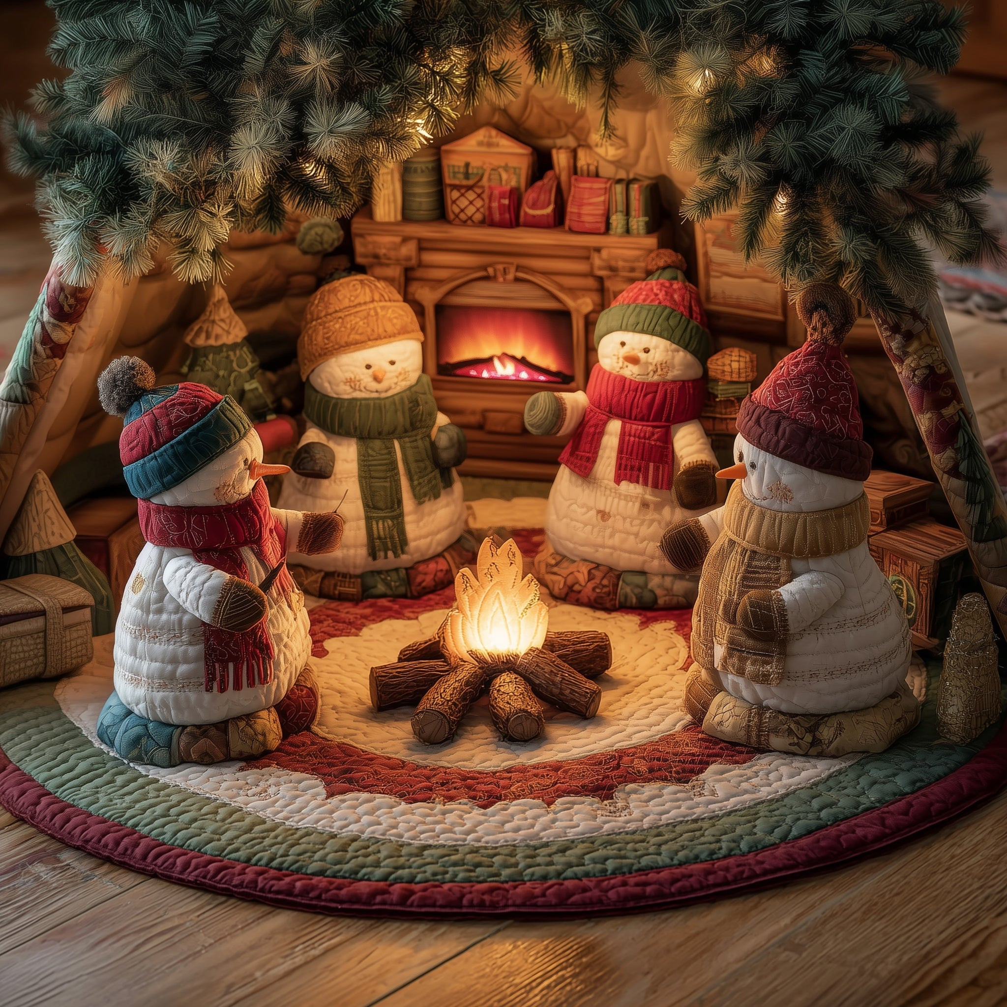 Jolly Snowman Quilted Tree Skirt Festive Themed Aesthetic Home Decor Tree Decorations