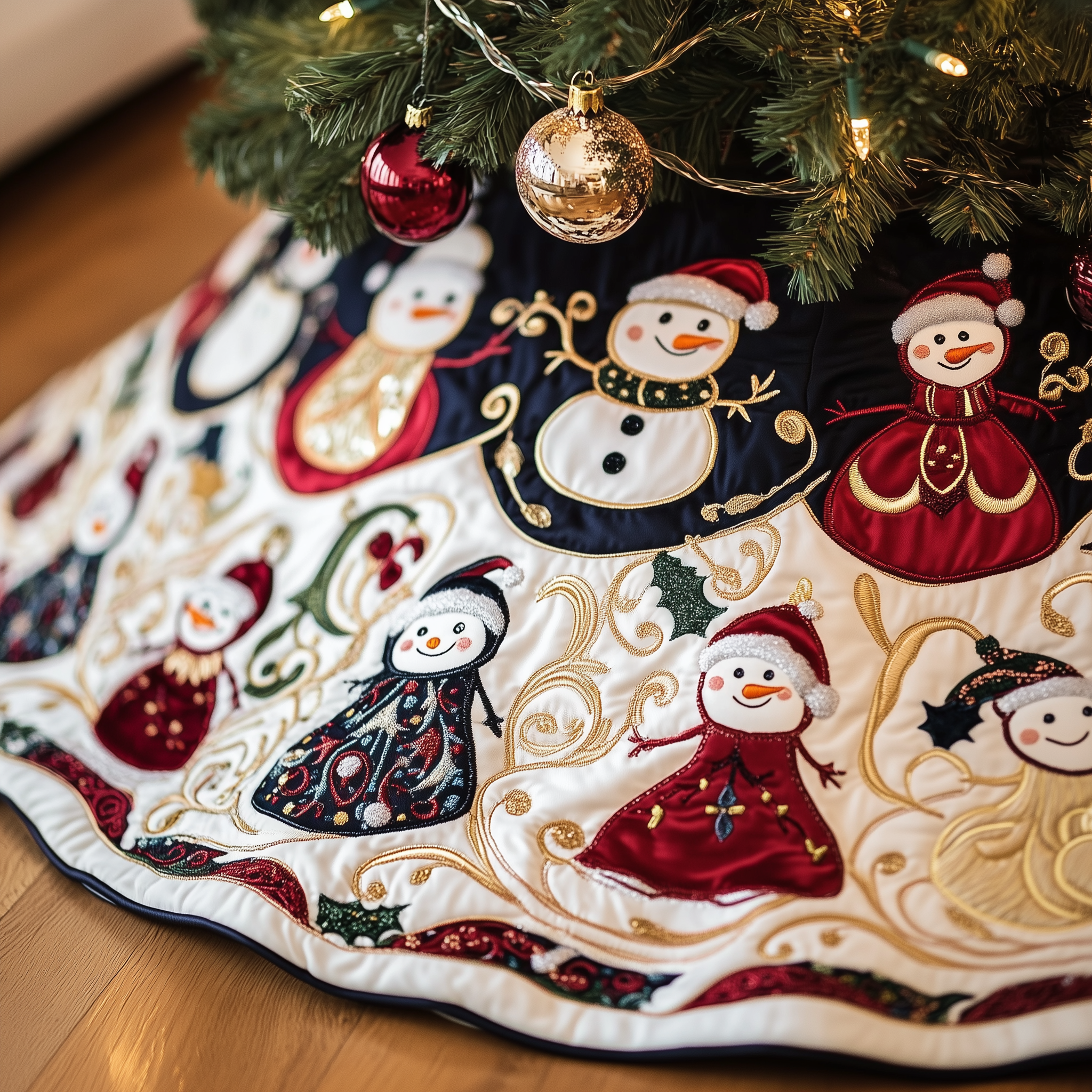 Jolly Snowman Quilted Tree Skirt Joyful Holiday Season Gift Merch