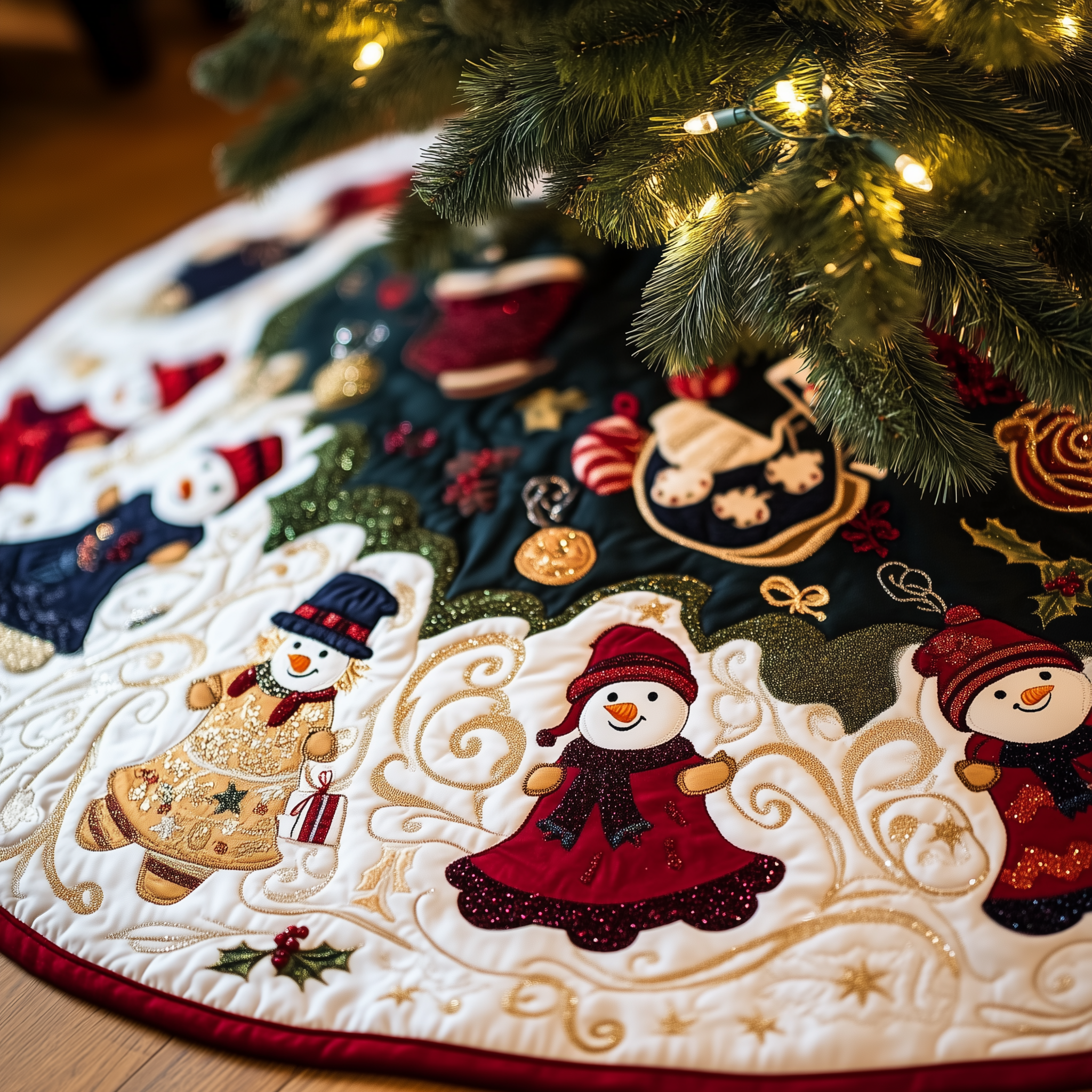 Jolly Snowman Quilted Tree Skirt Skirt For A Christmas Tree Household Christmas Gifts