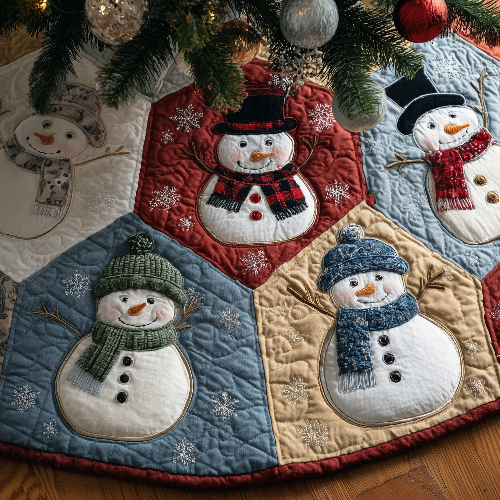 Jolly Snowman Quilted Tree Skirt Winter Home Decor Aesthetic Home Decor Xmas Presents