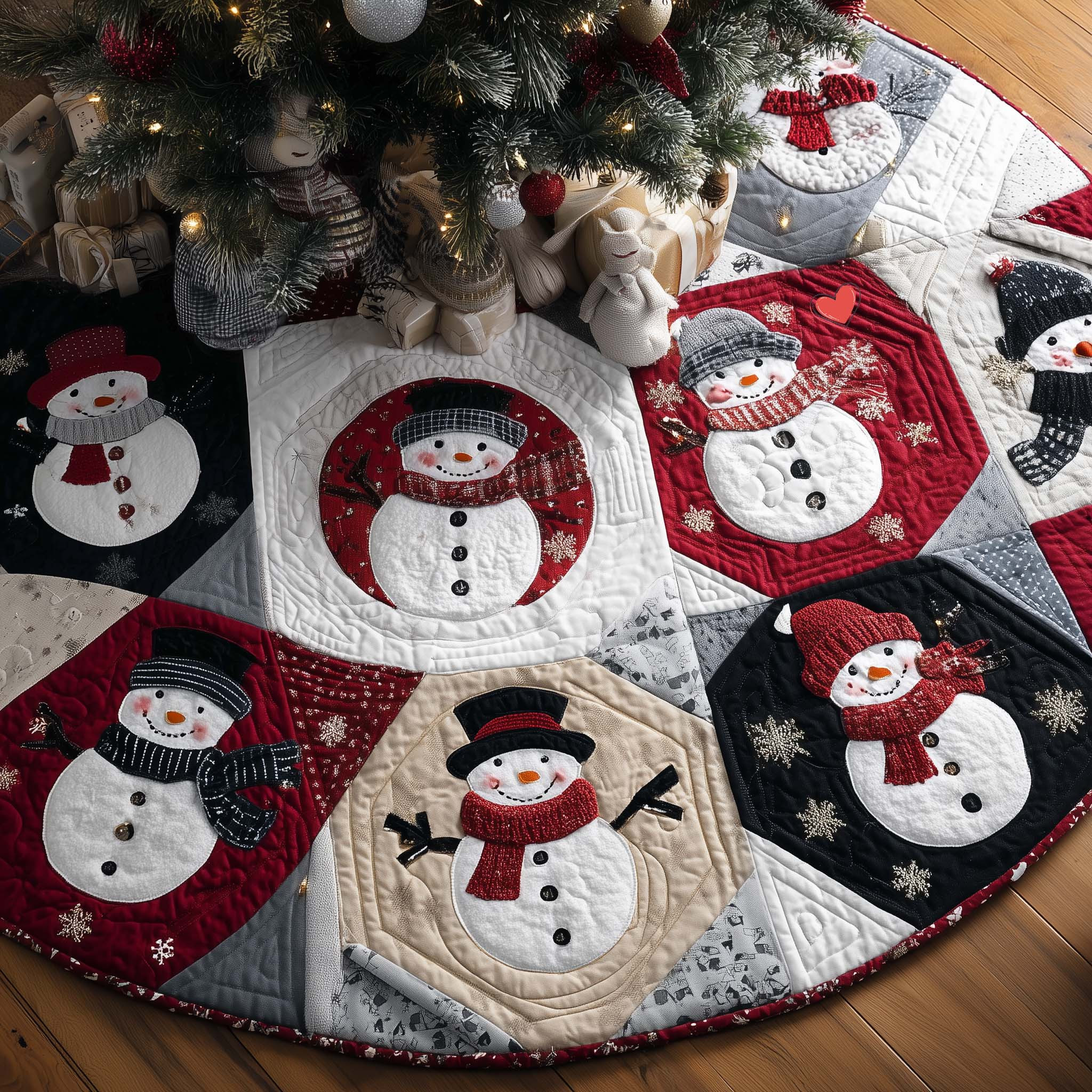 Jolly Snowman Quilted Tree Skirt Winter Themed Aesthetic Home Decor Snowman Lover Presents